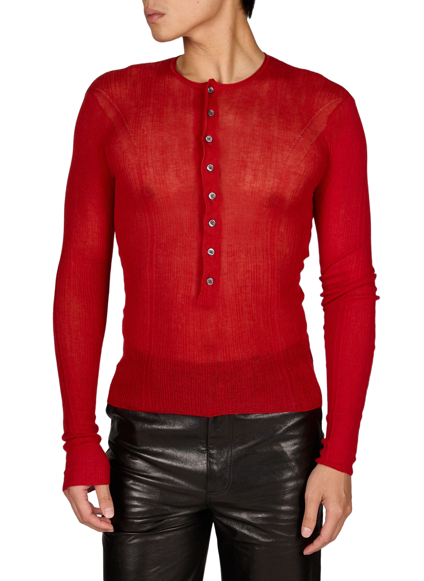 T-shirt côtelé Serafino en coton mélangé ANN DEMEULEMEESTER Rouge