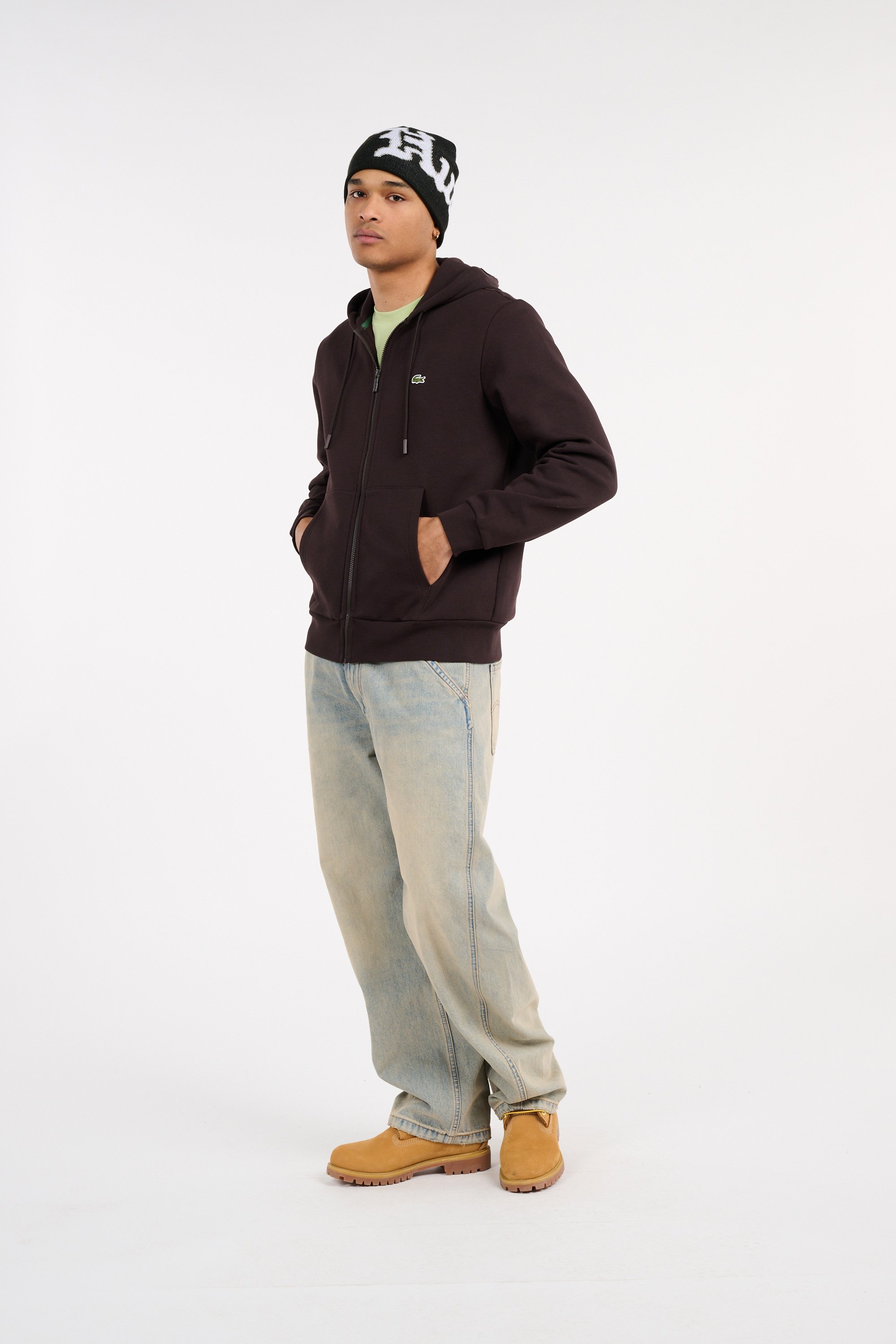 Hoodie zippé LACOSTE Marron