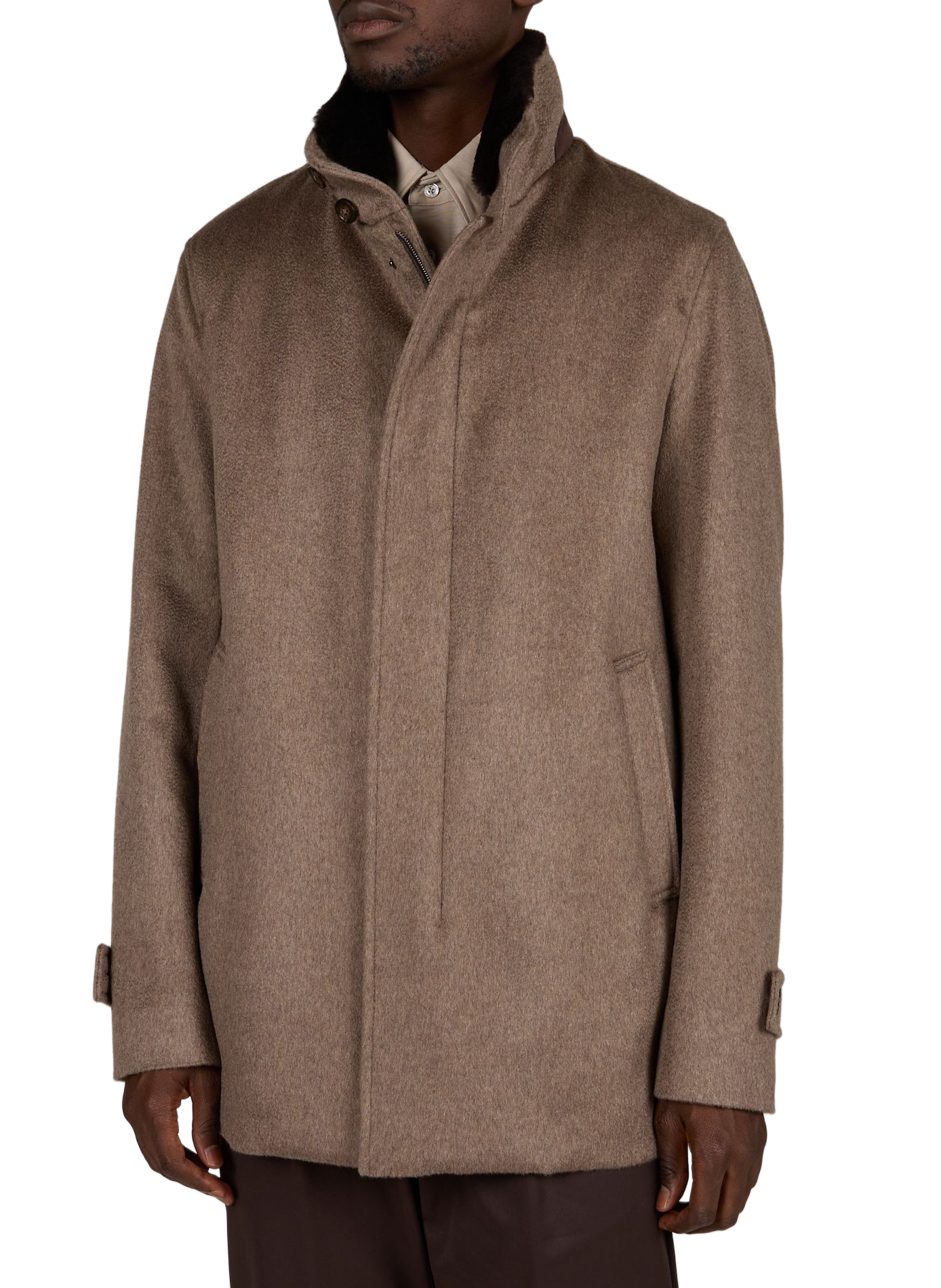 Mid-length solid cashmere coat HERNO Brown