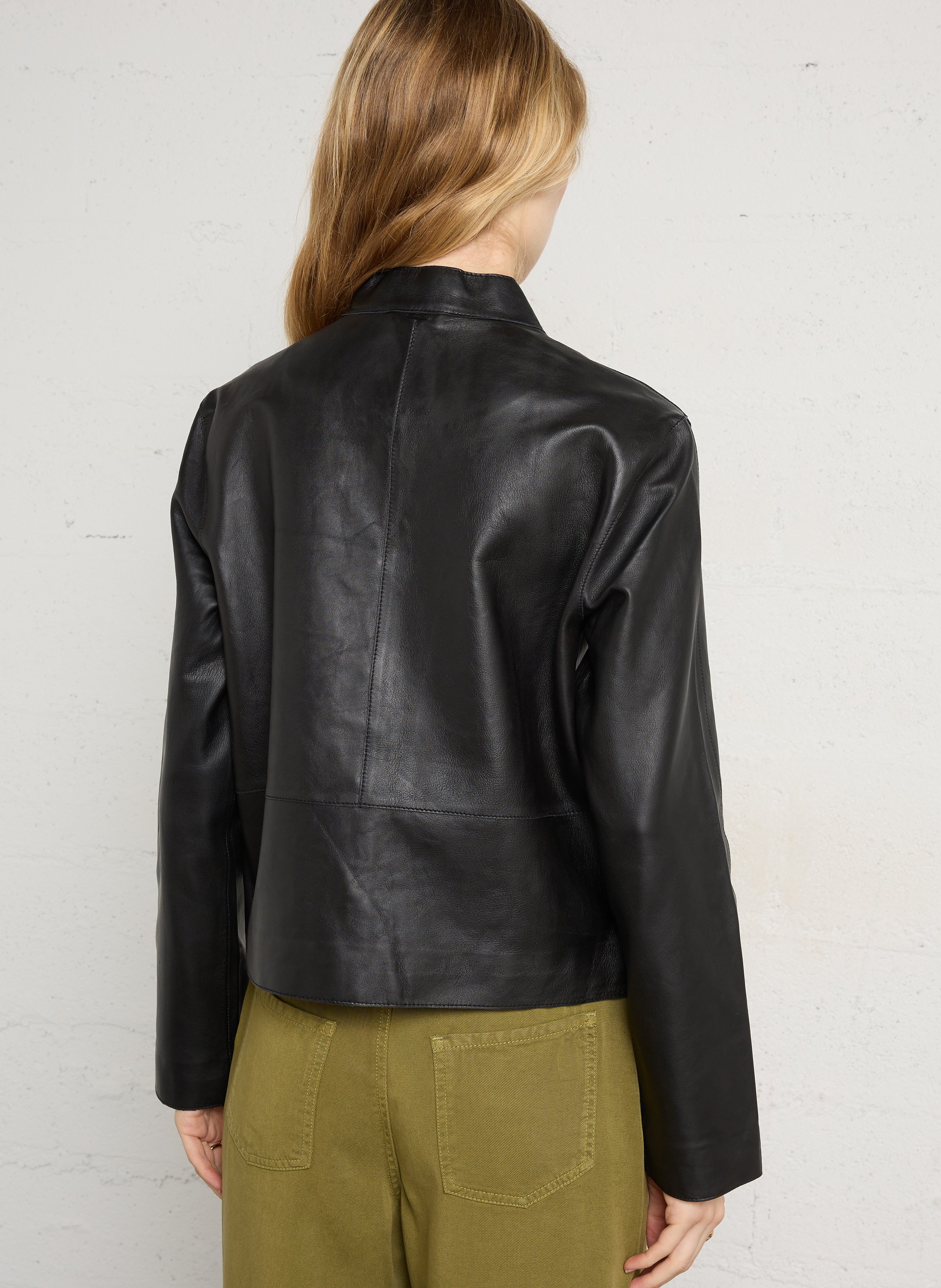 Veste en cuir droite IKKS Noir