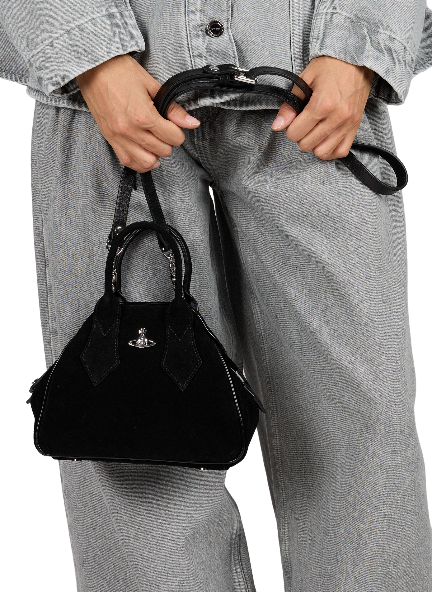 Sac à mains en cuir suède VIVIENNE WESTWOOD Noir