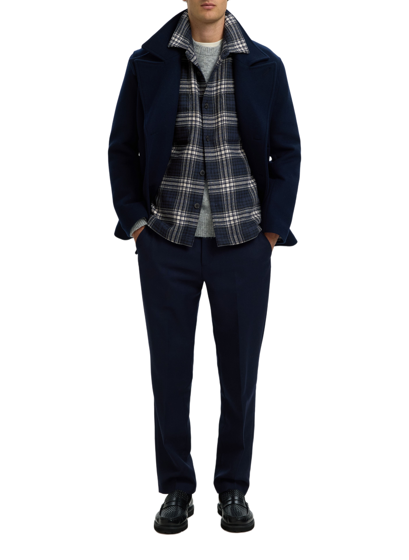 Gerade geschnittenes Overshirt mit klassischem Kragen und Karomuster SELECTED Blau
