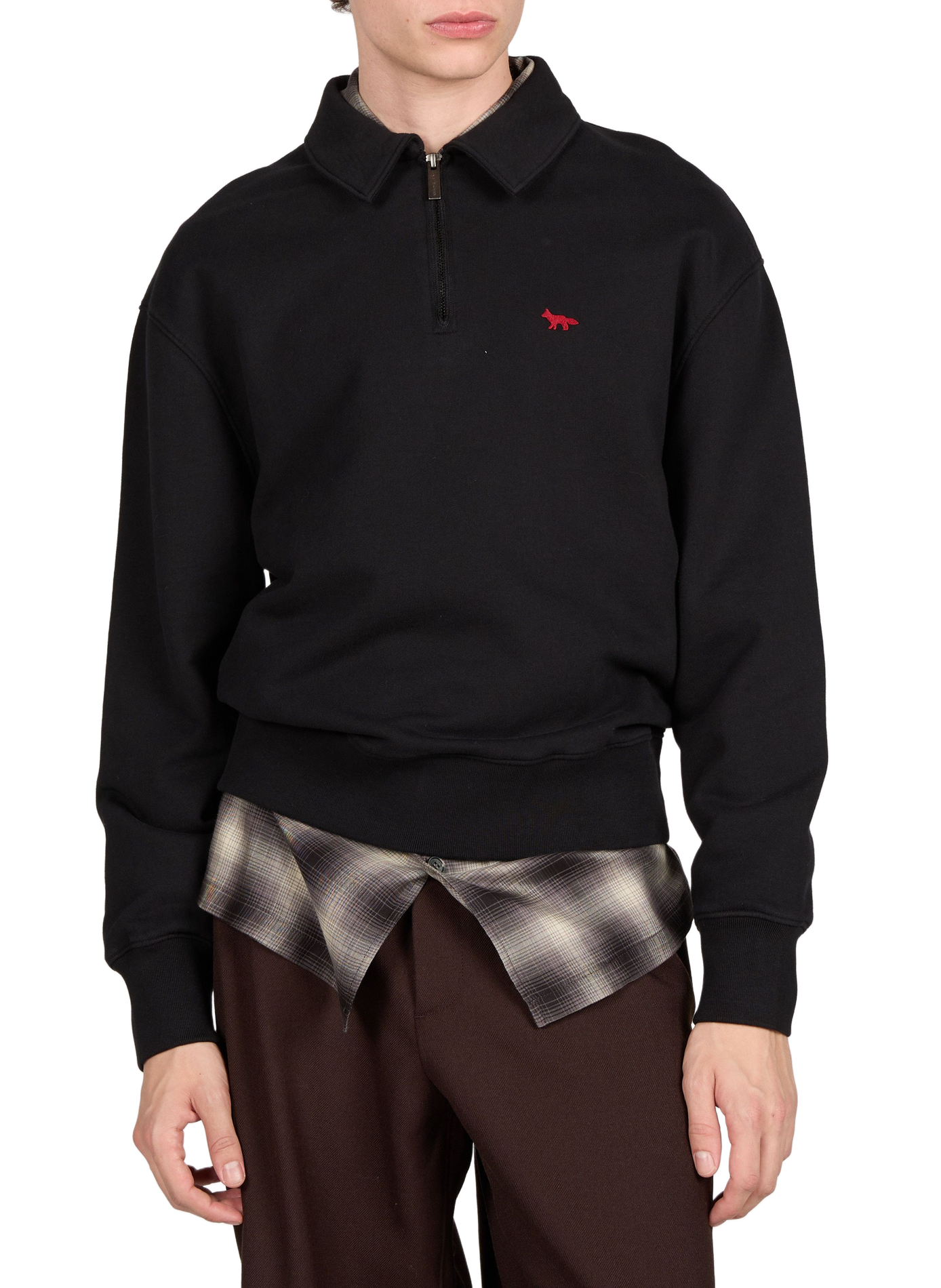 Plain straight-fit zip-up polo-neck sweatshirt MAISON KITSUNÉ Black