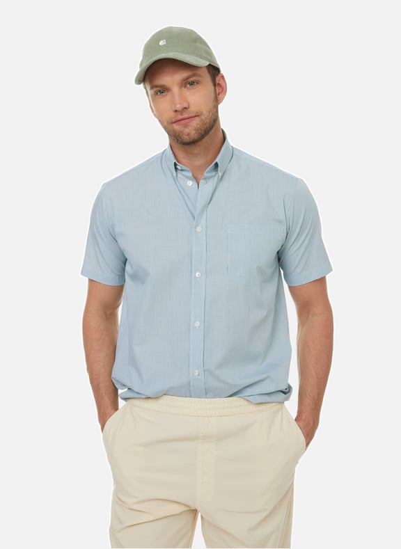 Chemise manches courtes en popeline de coton Vert by AU PRINTEMPS PARIS AU PRINTEMPS PARIS Chemise manches courtes en popeline de coton Vert