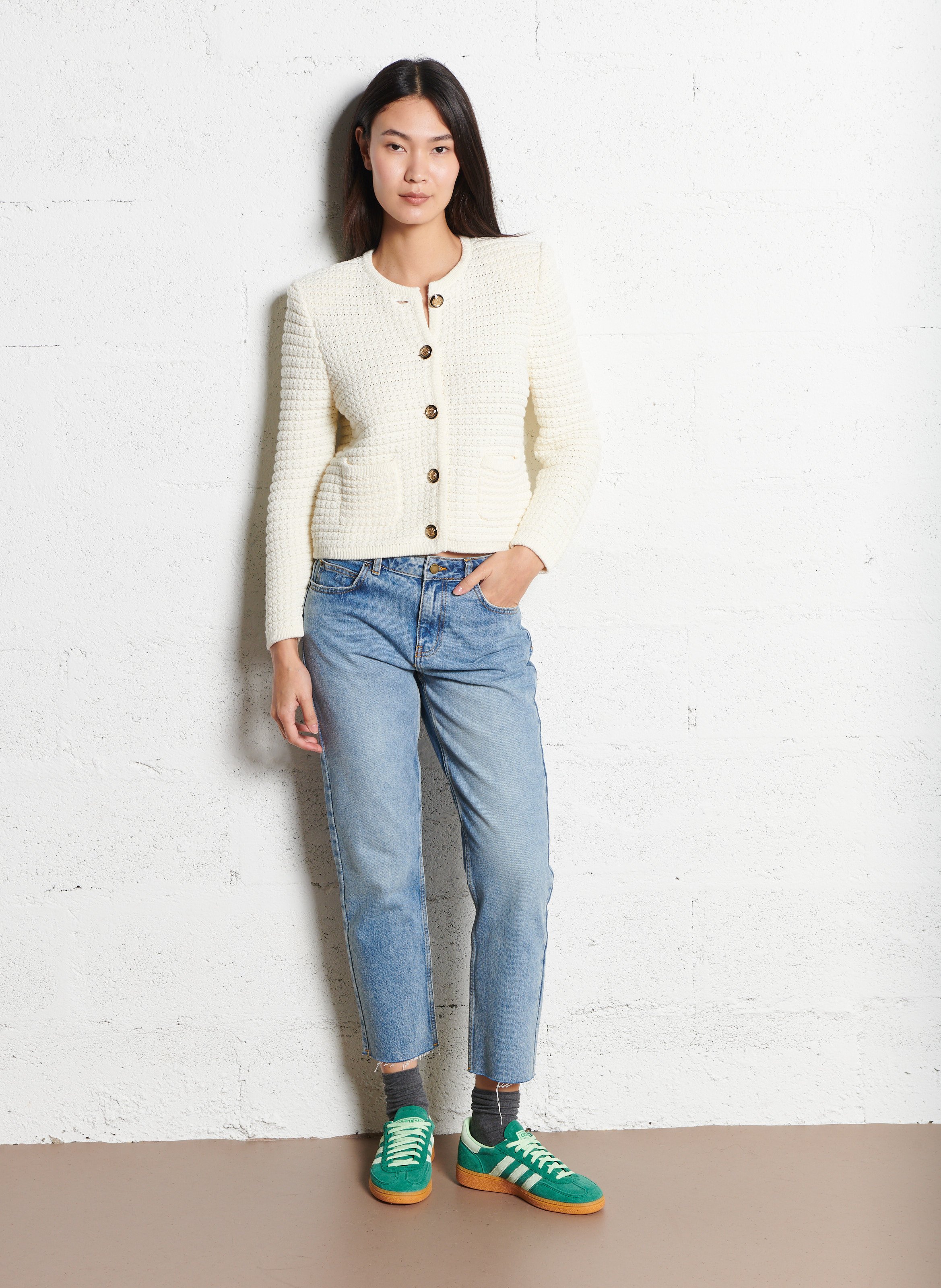 Gilet col rond en coton mélangé gaspard BA&SH Blanc