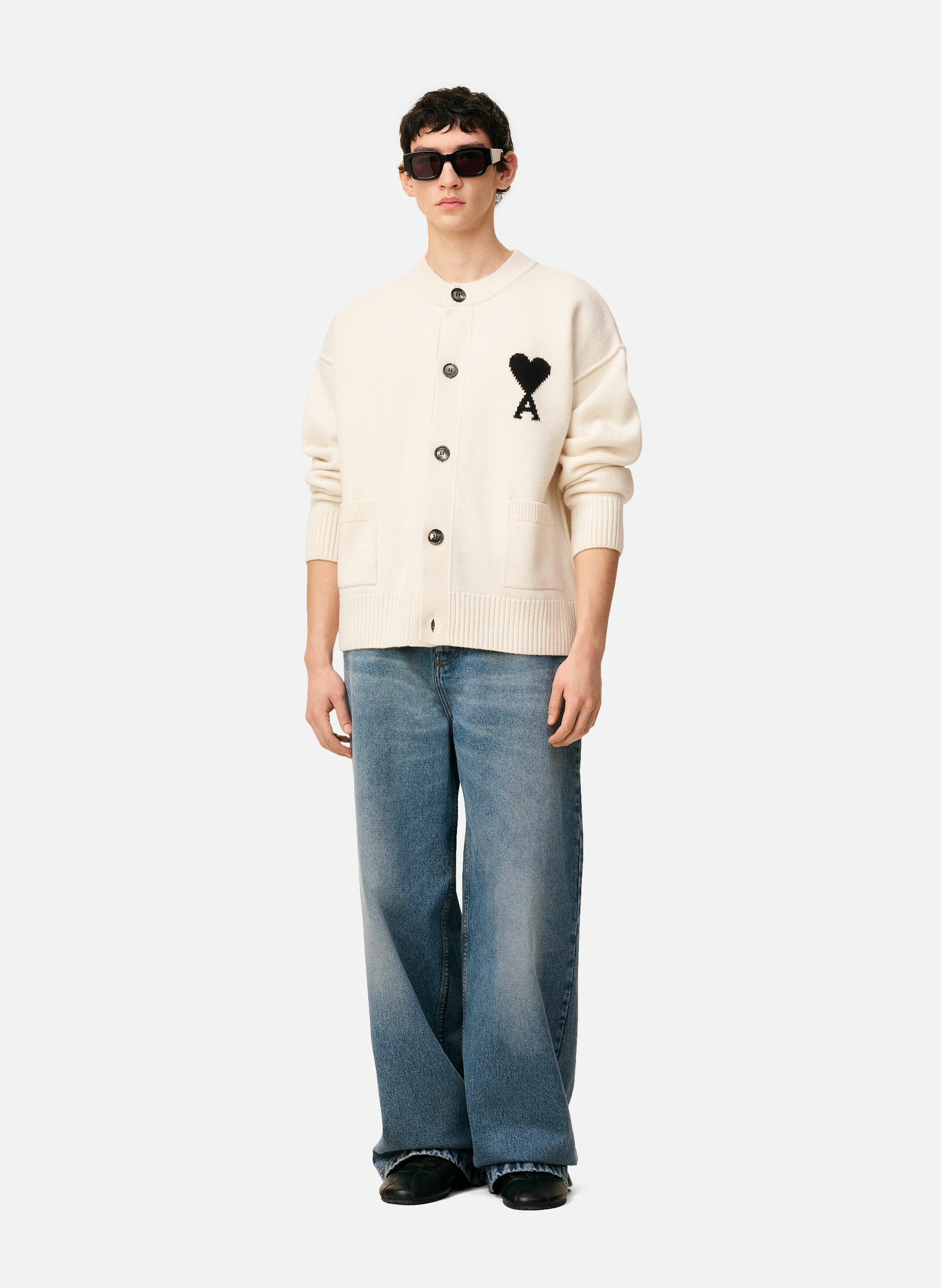Cardigan ami de coeur en laine unisexe AMI PARIS Blanc
