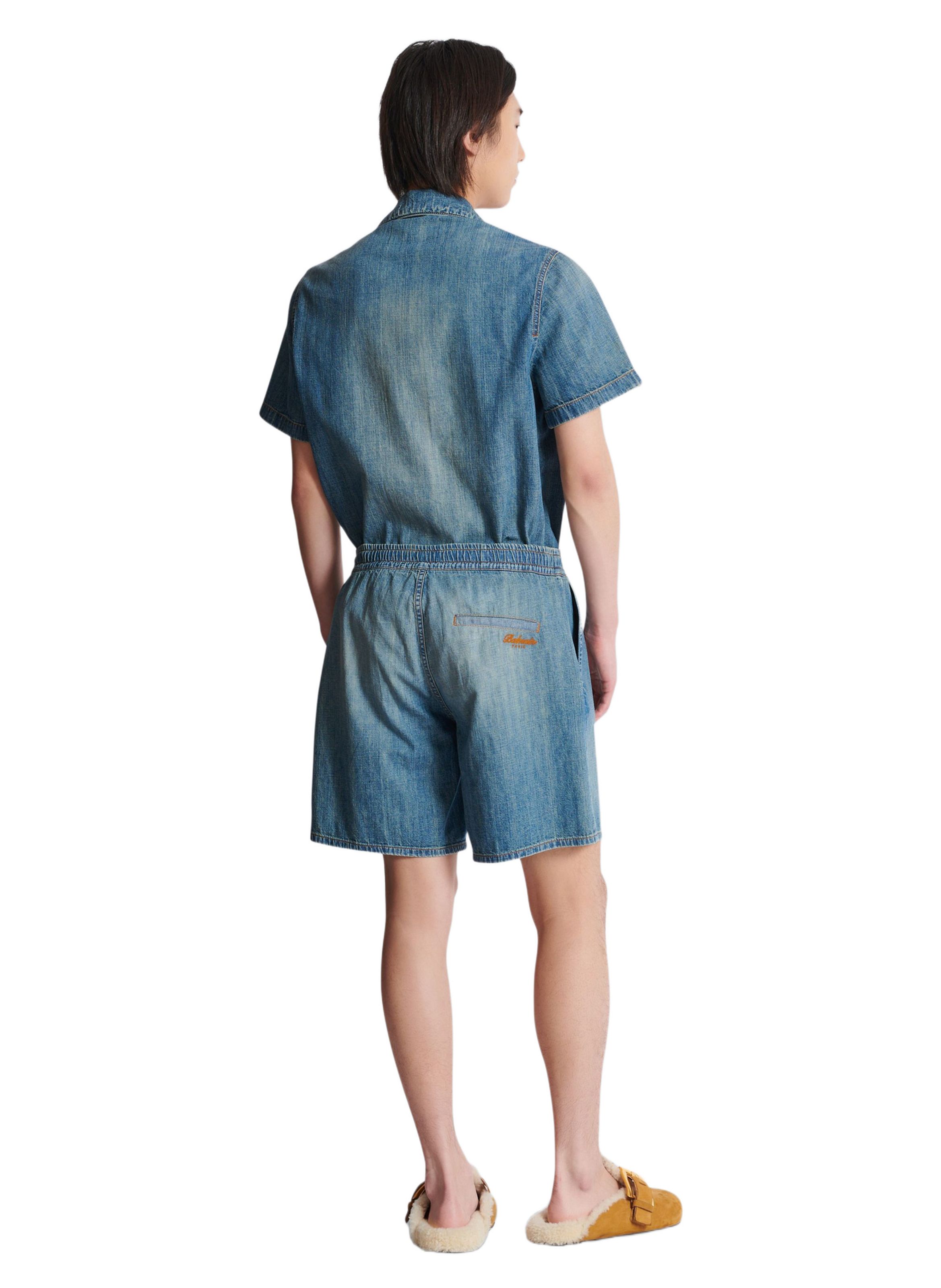 Short en denim délavé BALMAIN Bleu