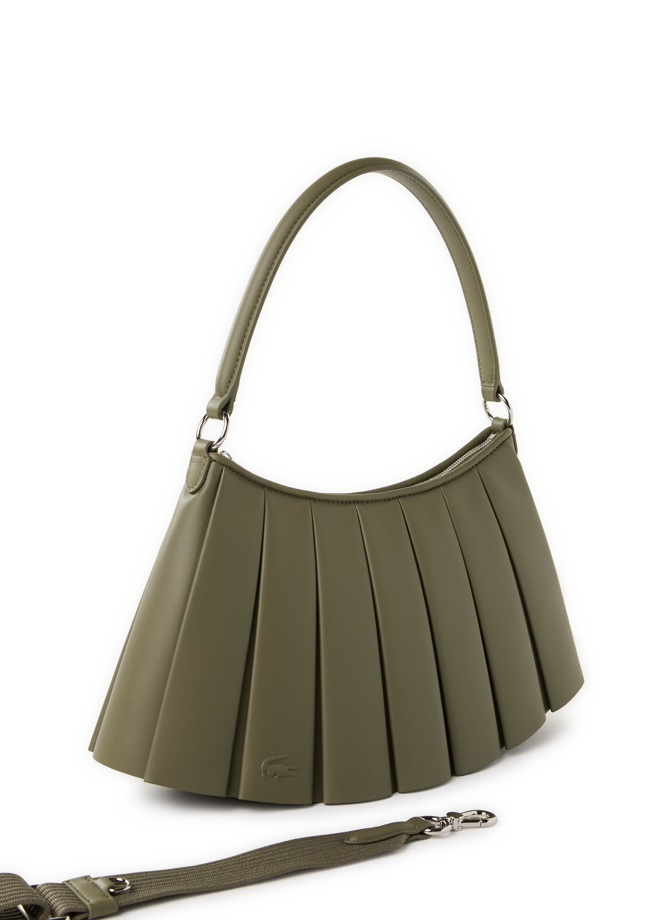 Sac moyen Lenglen plissé en cuir LACOSTE Kaki