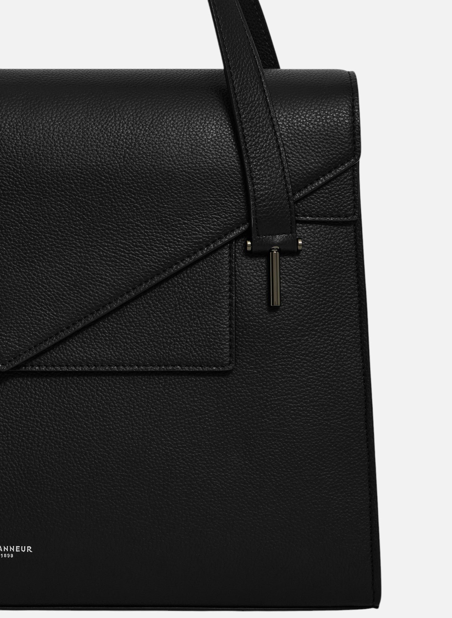 Porte documents double rabat porté épaule emilie en cuir grainé LE TANNEUR Noir