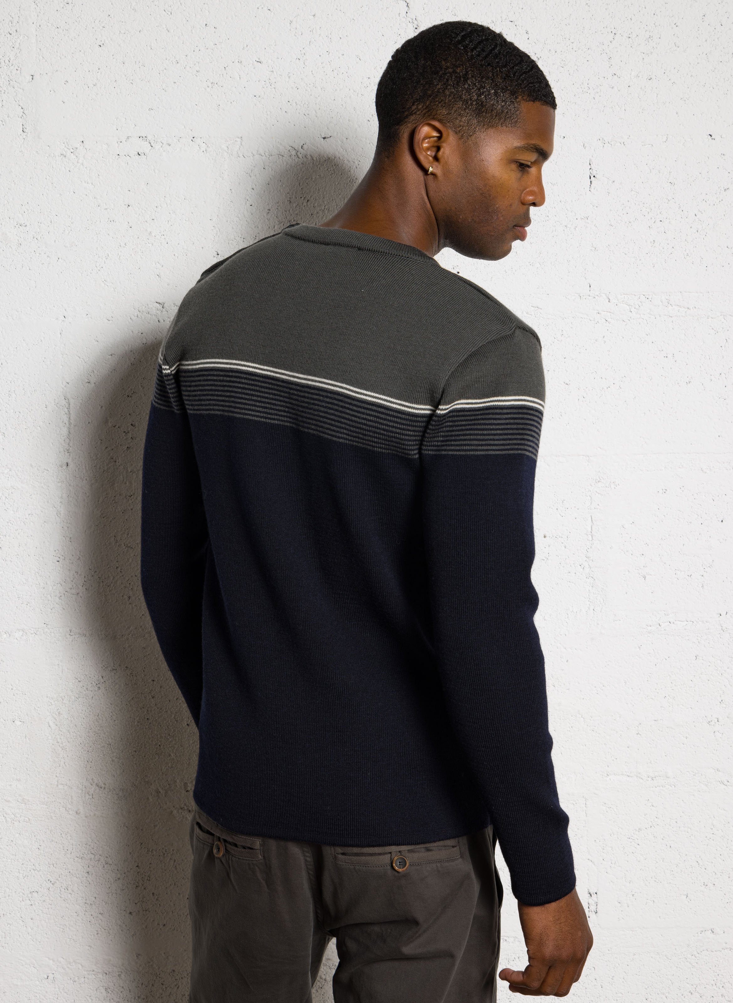 Pull droit col rond rayé en laine ARMOR-LUX Bleu