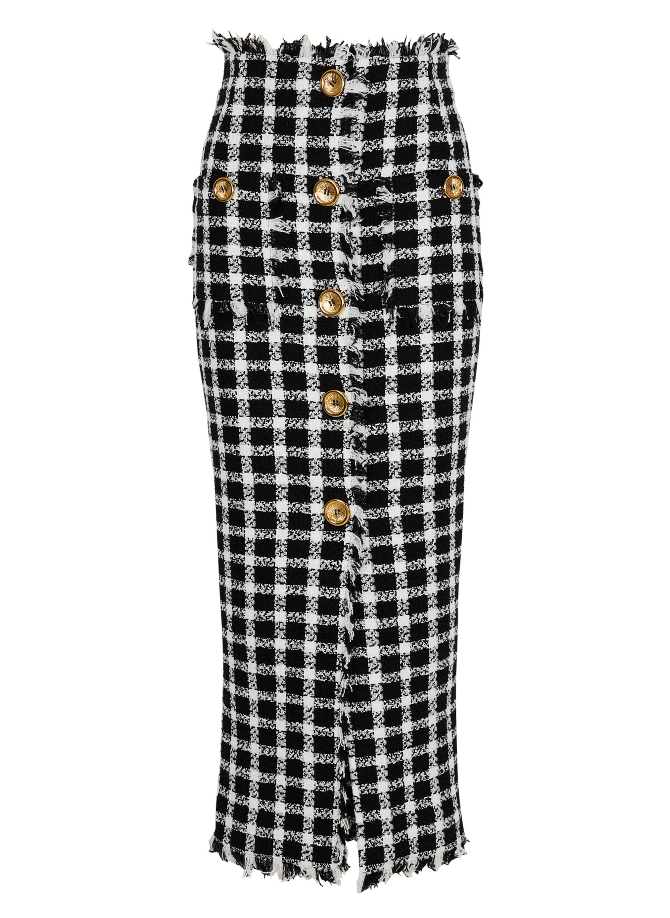 Jupe longue en tweed vichy BALMAIN Noir