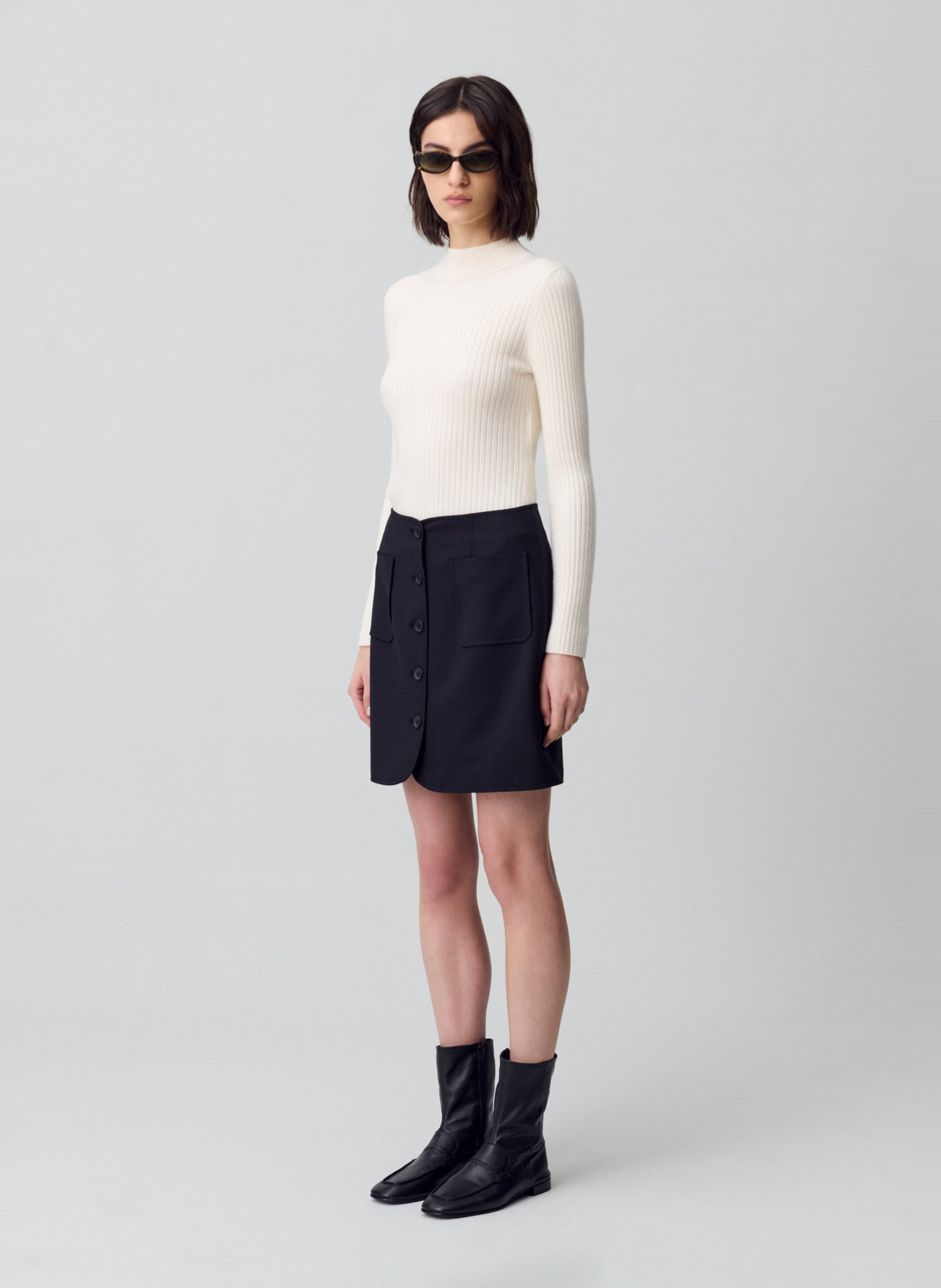 Jupe courte boutonnée en laine mélangée CLAUDIE PIERLOT Noir