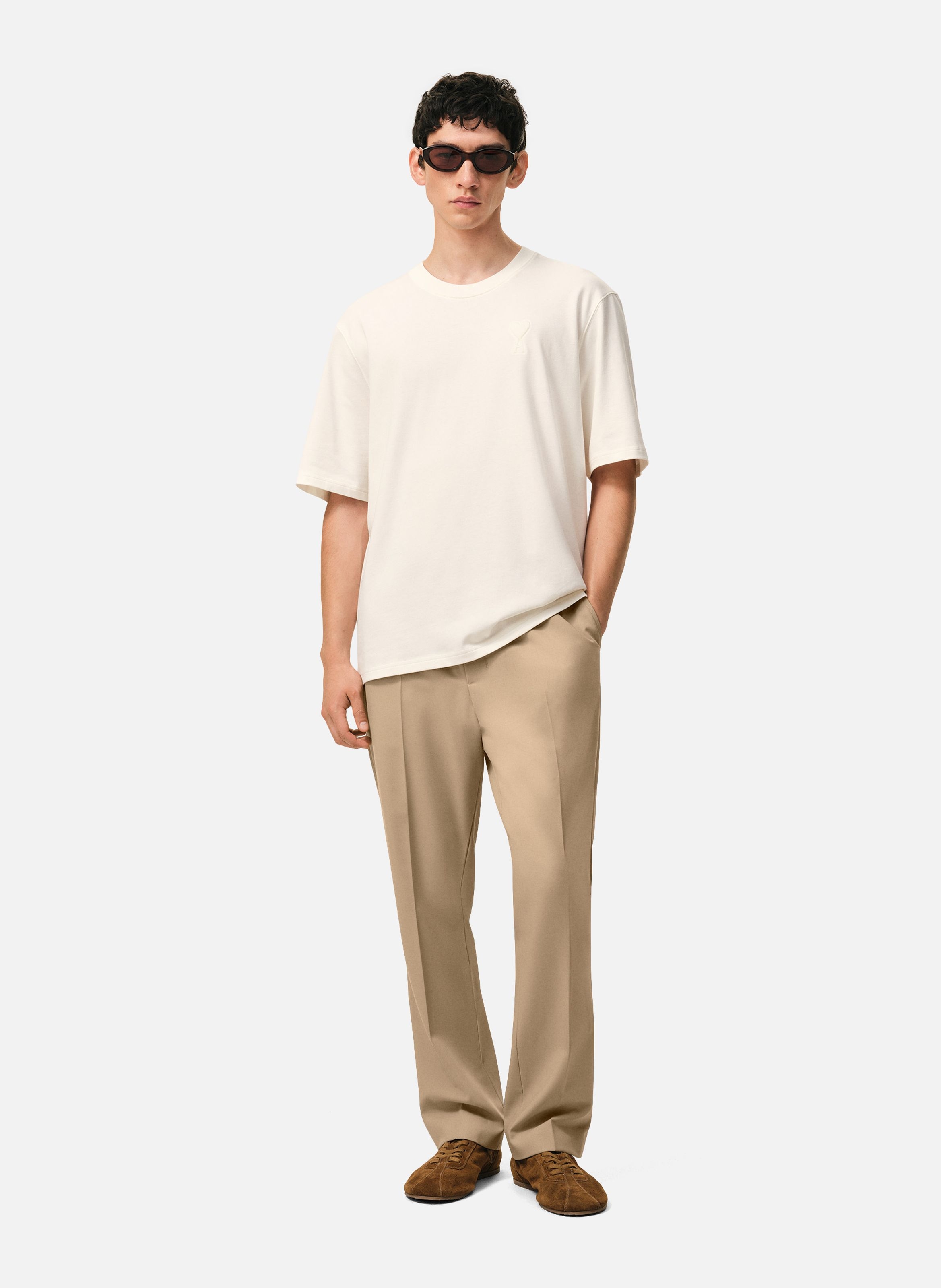 Pantalon taille elastiquée en laine AMI PARIS Beige