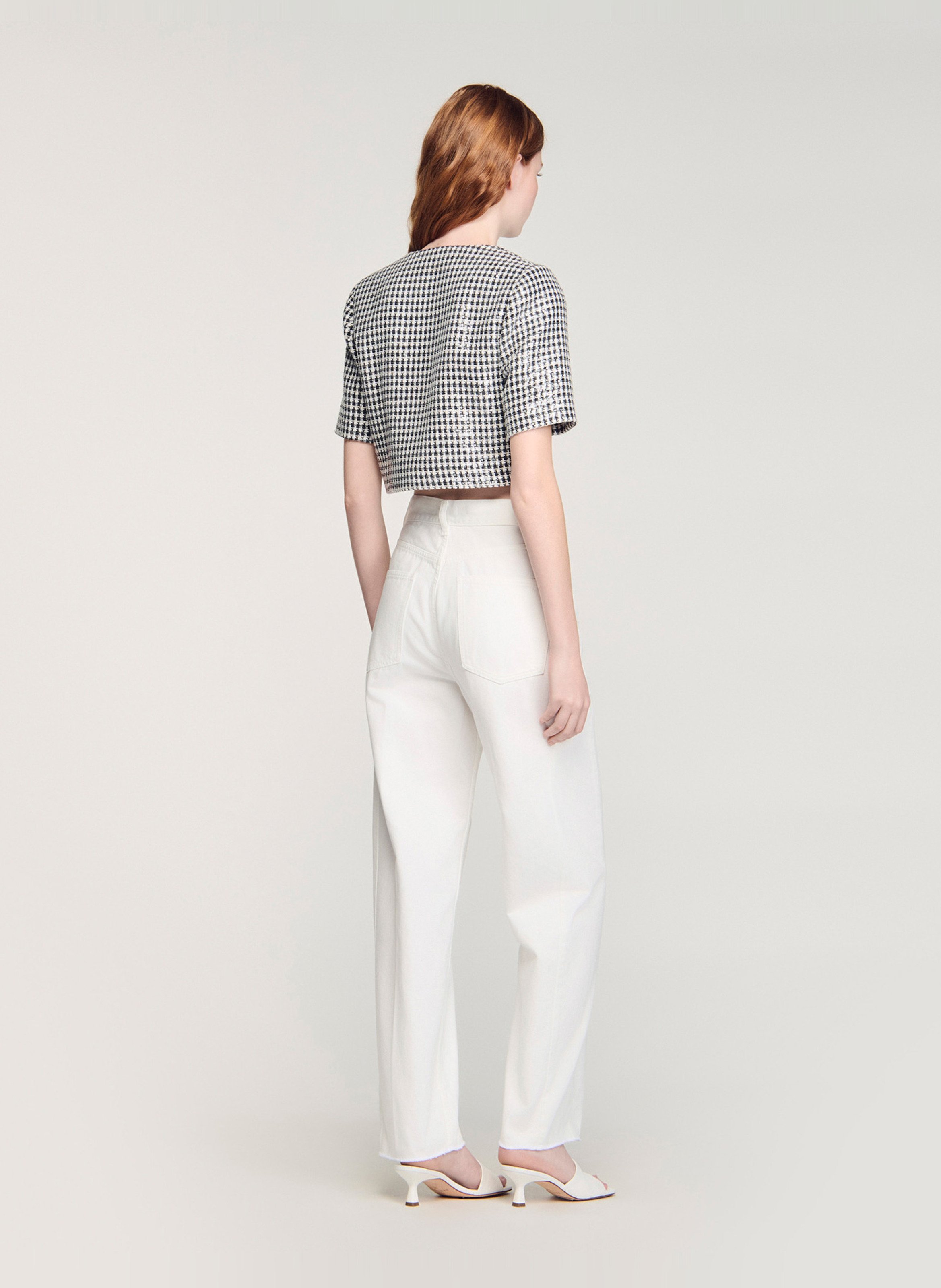 Top col rond à carreaux Noir