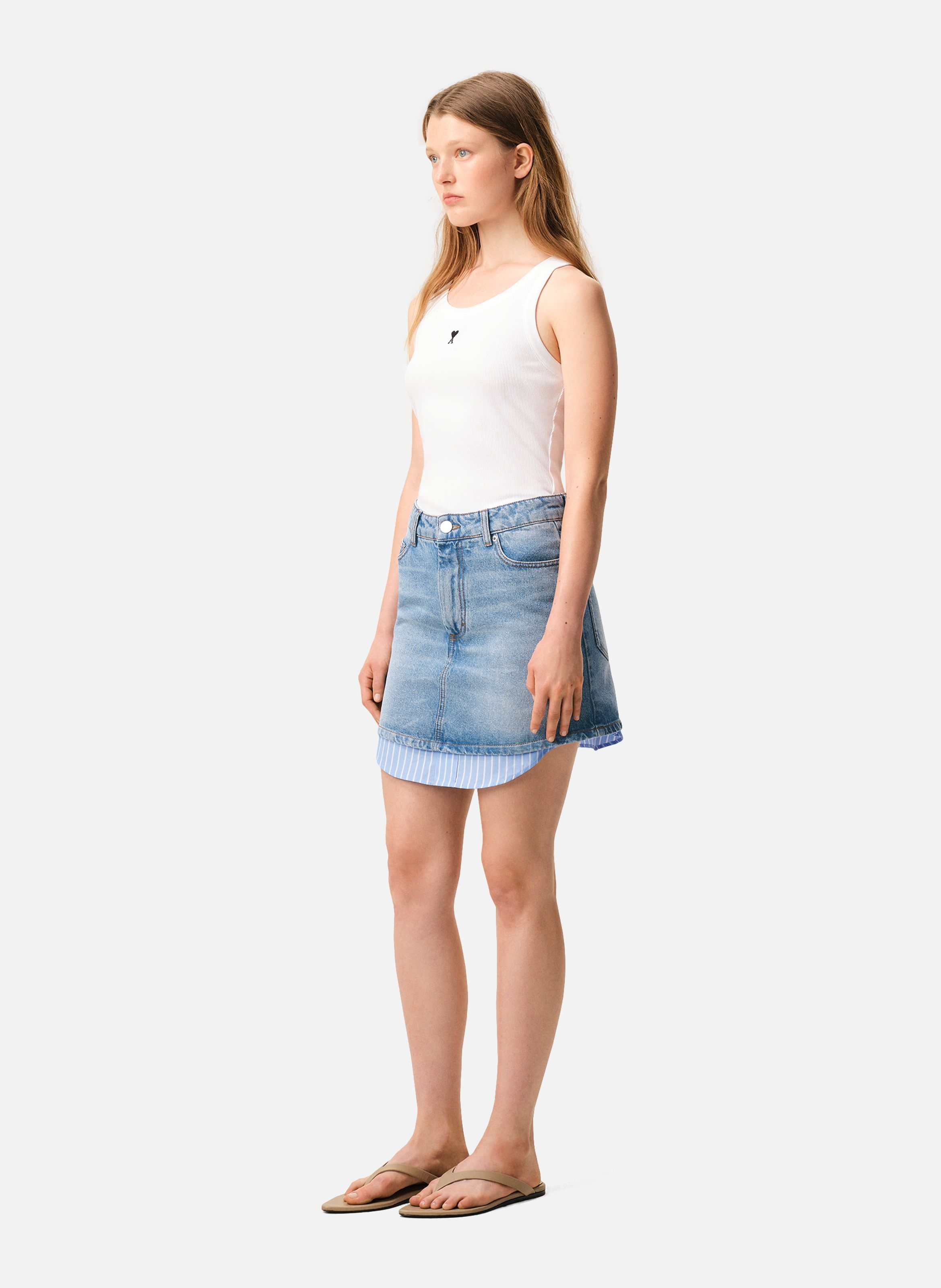 Mini jupe en coton AMI PARIS Bleu