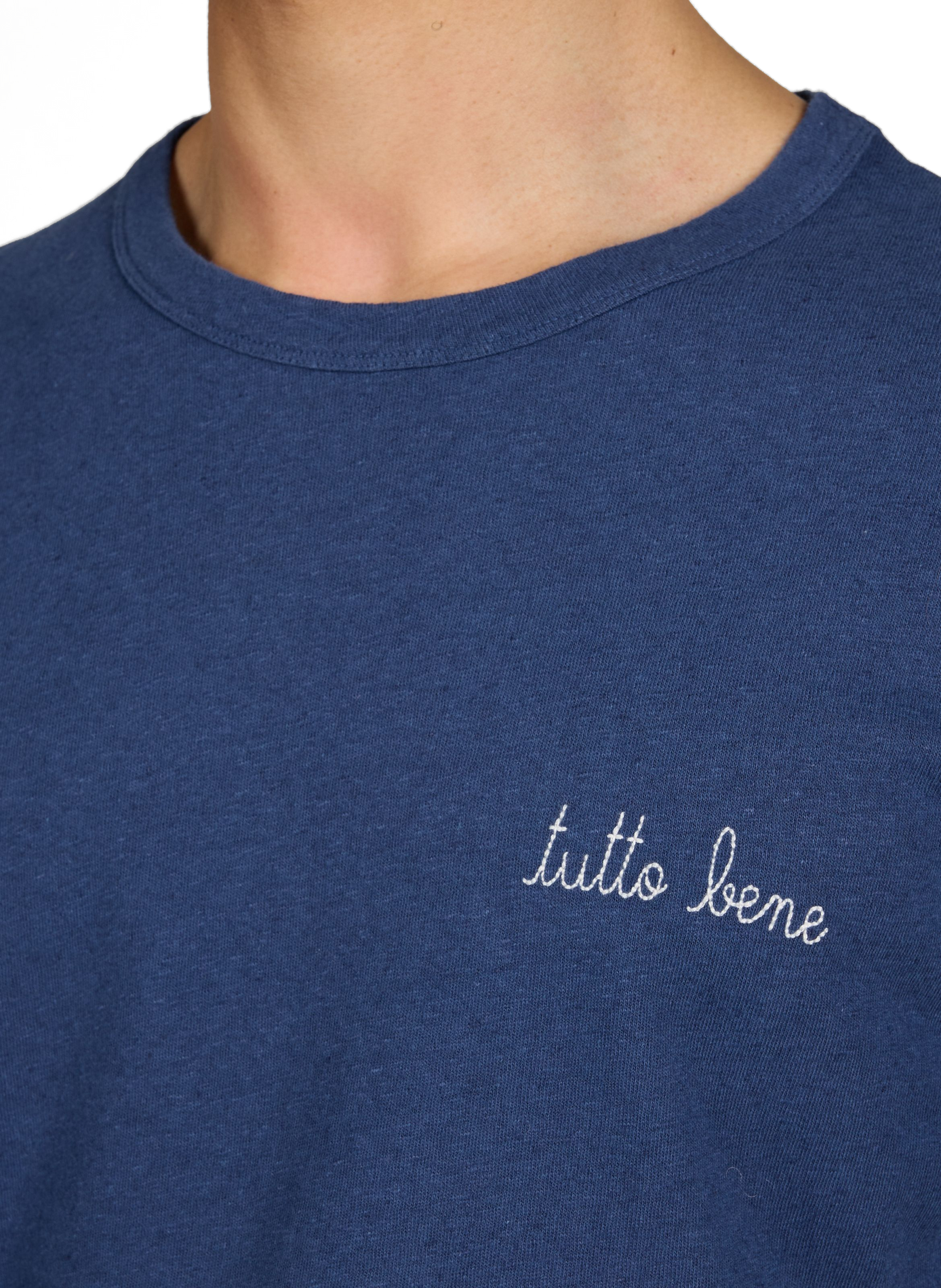 T-shirt Villiers brodé en lin et coton MAISON LABICHE Bleu