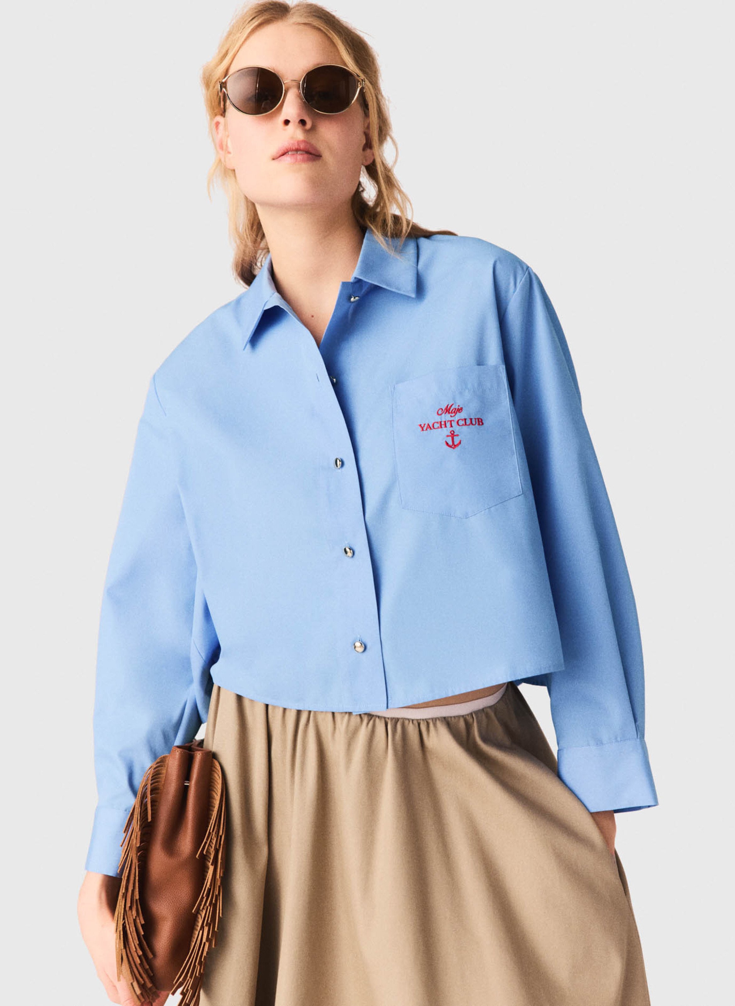 Chemise oversize courte col classique MAJE Bleu