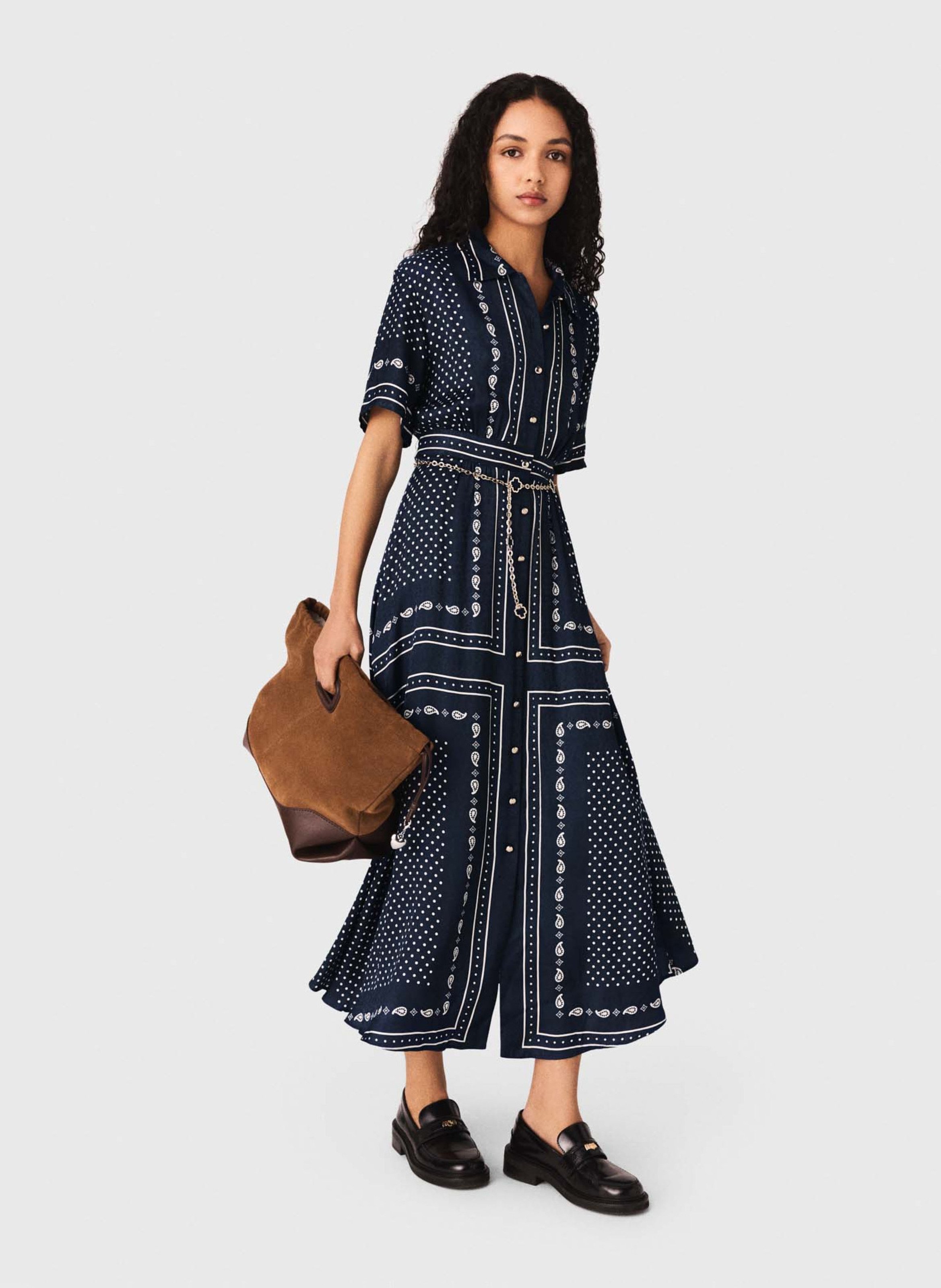 Robe longue évasée imprimée MAJE Bleu