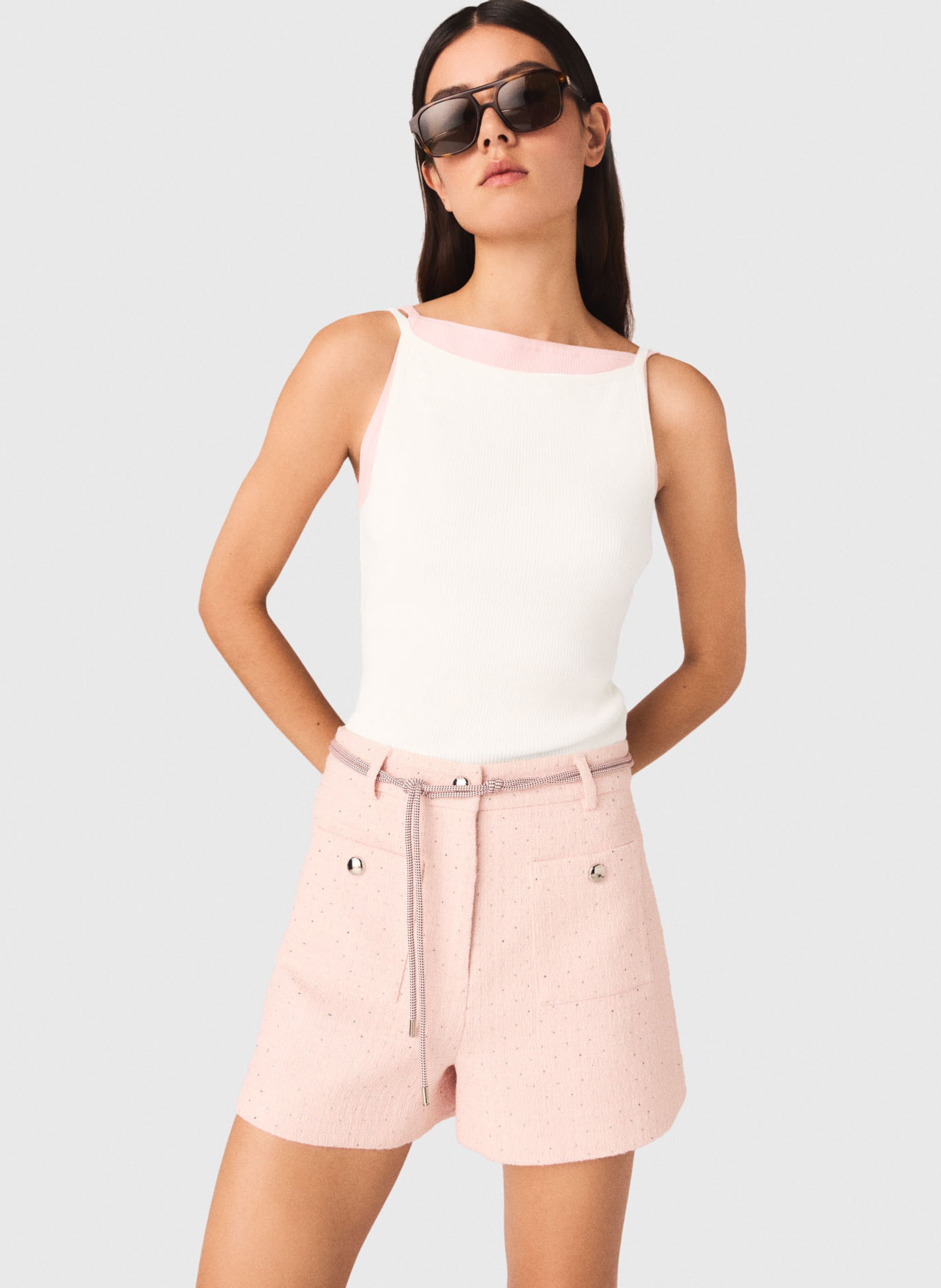 Top ajusté côtelé en coton mélangé MAJE Blanc