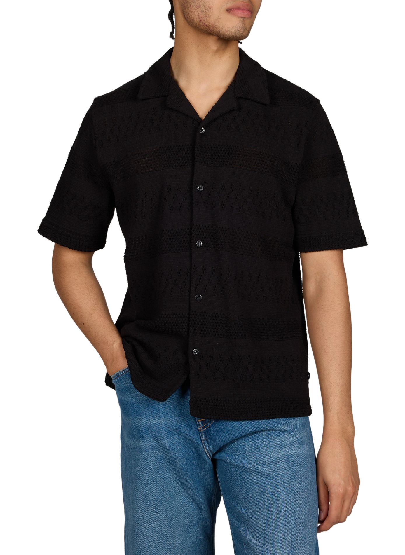 Chemise manches courtes en tricot de coton mélangé SAMSOE SAMSOE Noir