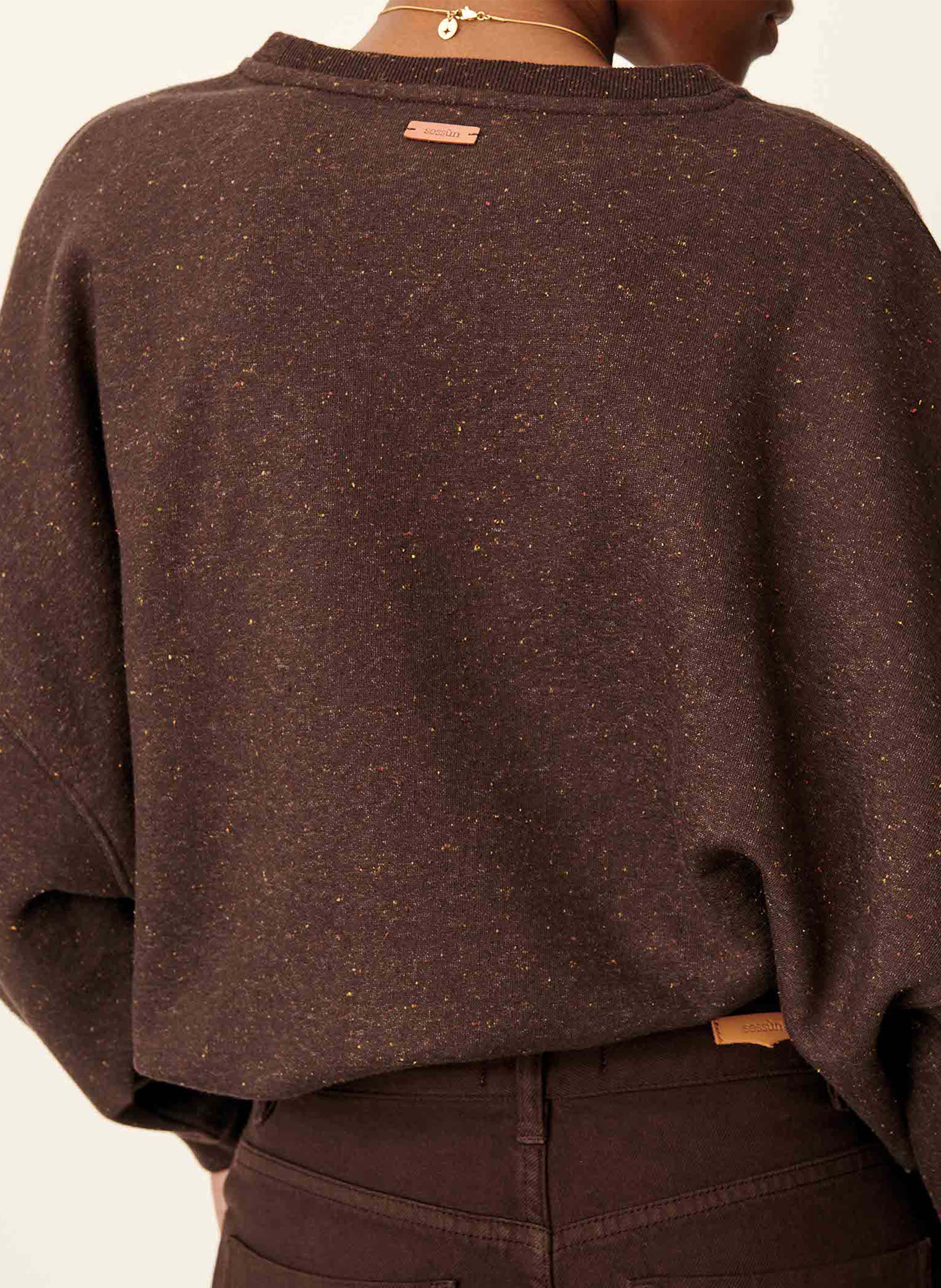 Sweat ample col rond moucheté en coton bio mélangé chebbi SESSUN Marron
