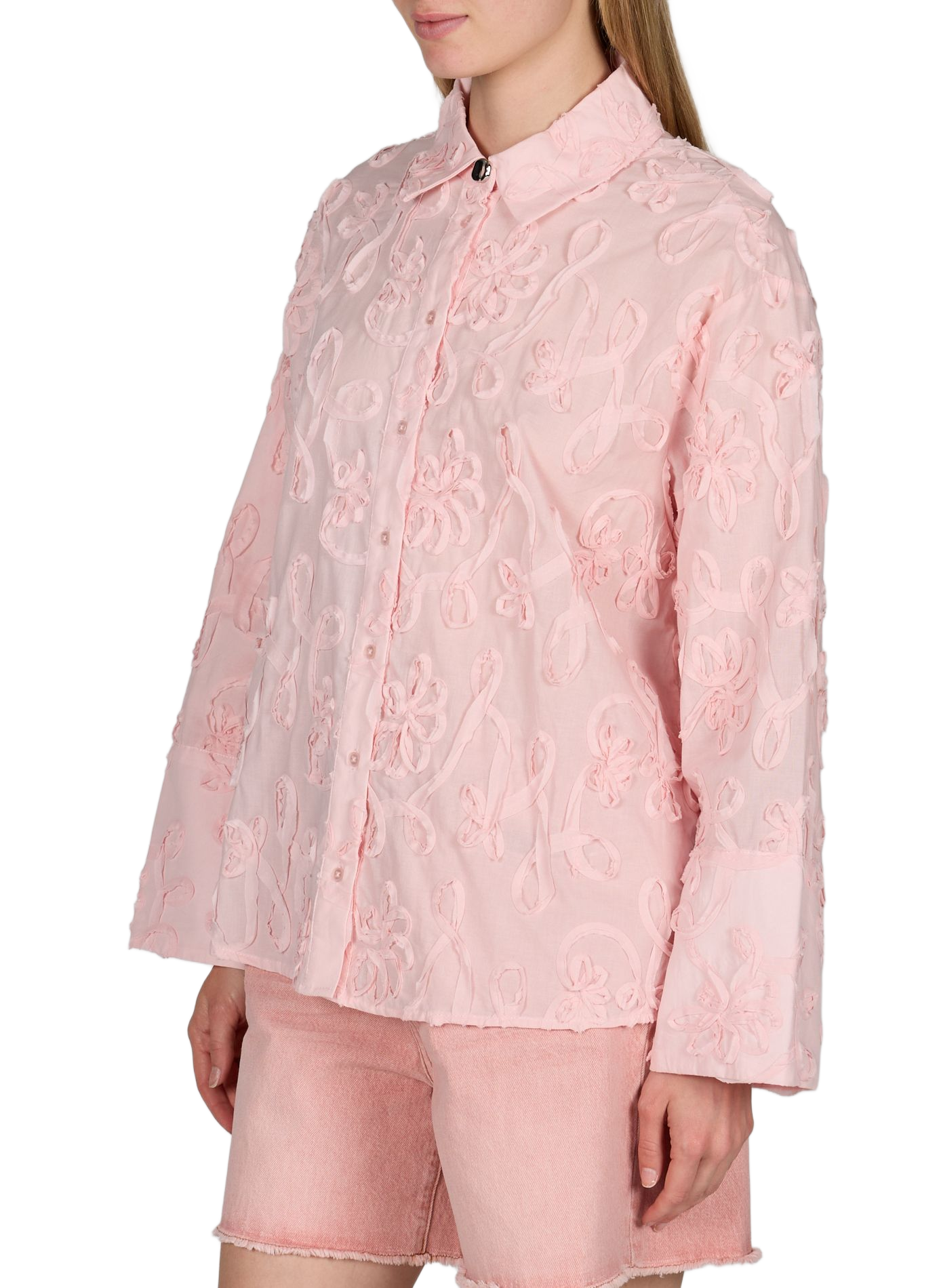 Chemise droite brodée en coton OBJECT Rose