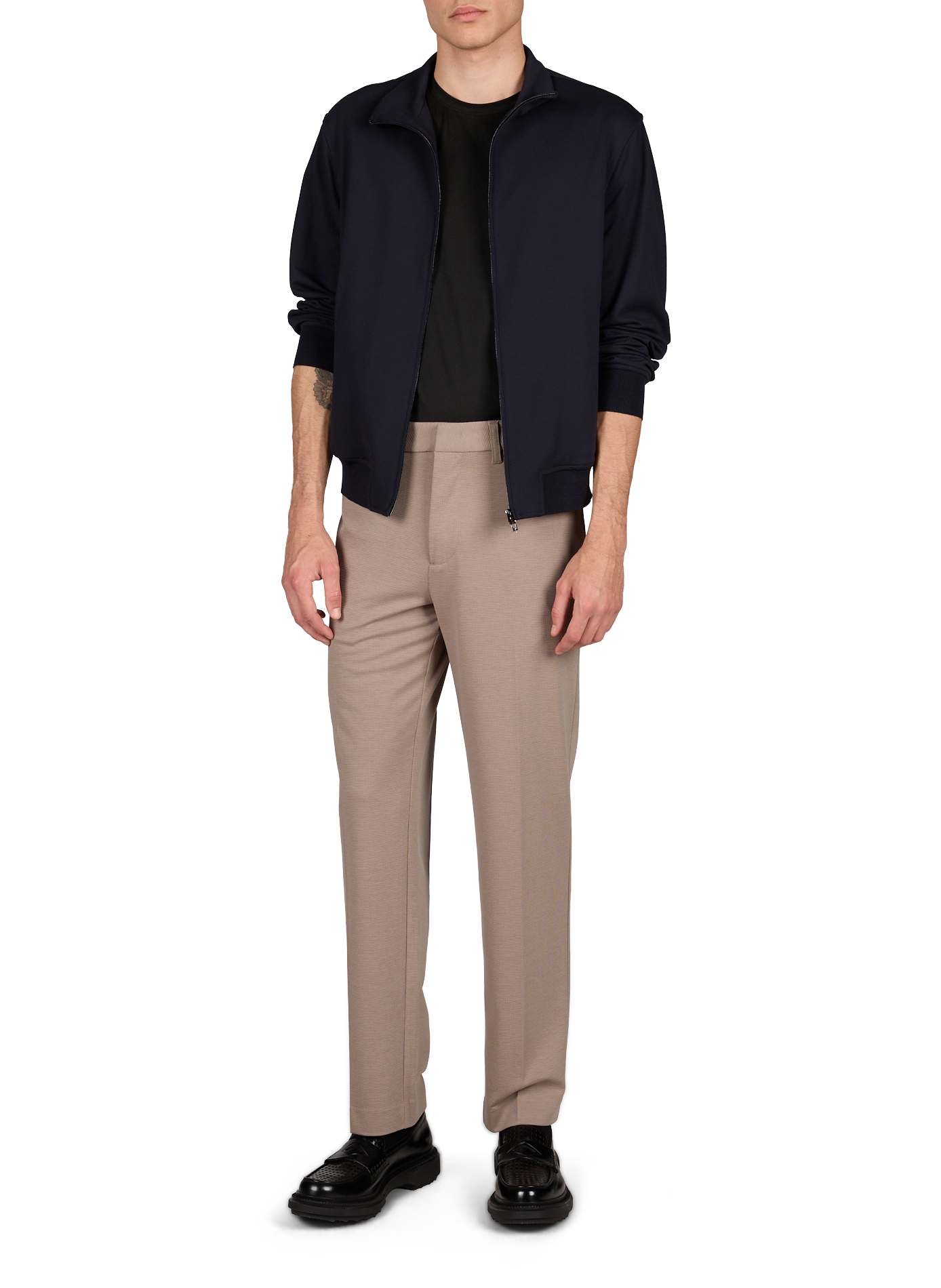 Gestreifter Reißverschlussblouson aus strukturiertem Stoff EMPORIO ARMANI Blau