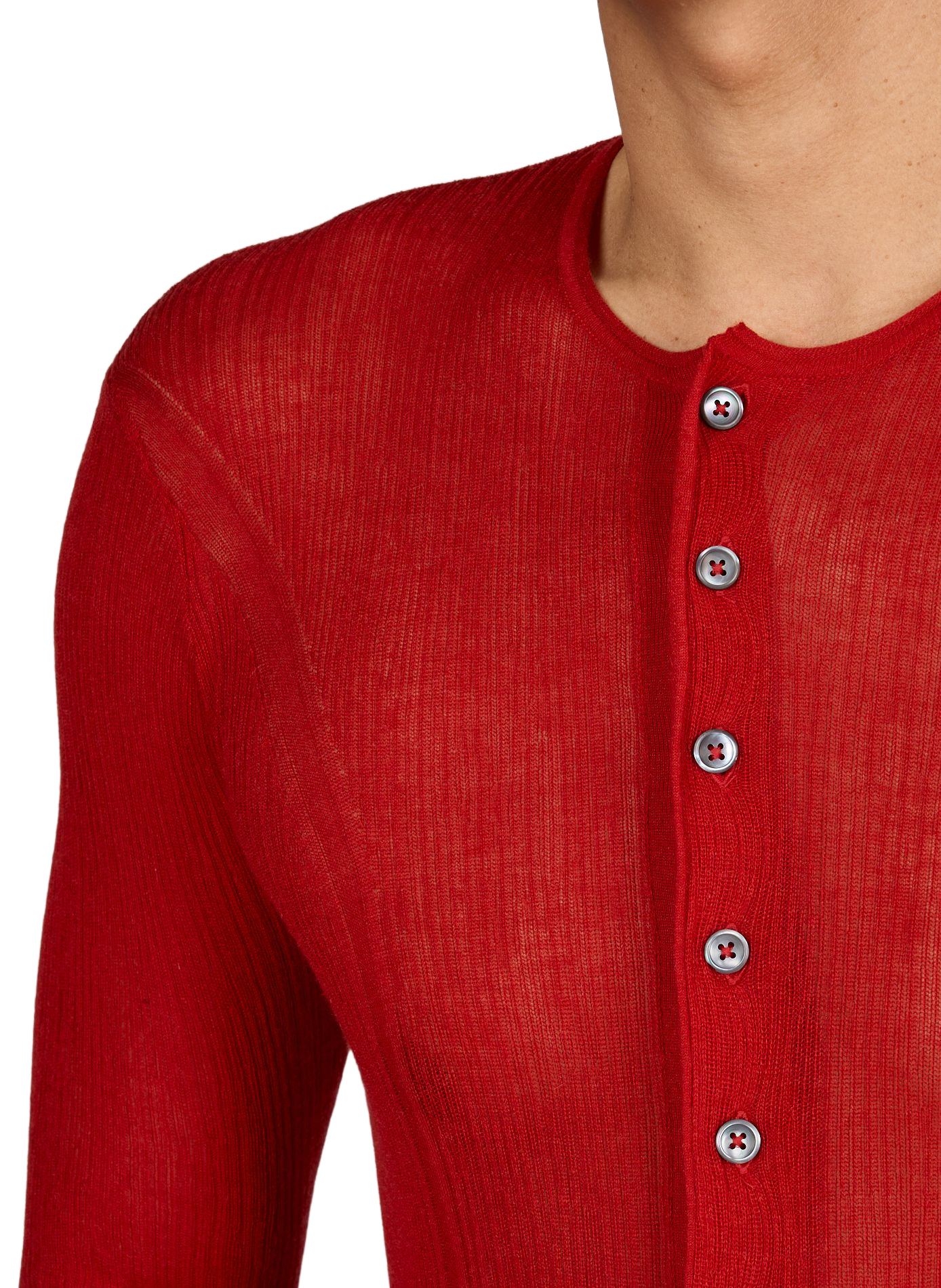 T-shirt côtelé Serafino en coton mélangé ANN DEMEULEMEESTER Rouge