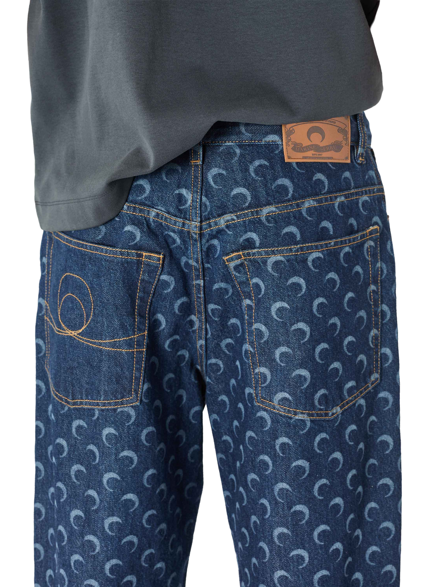 Jean droit en denim bleu nuit MARINE SERRE Bleu