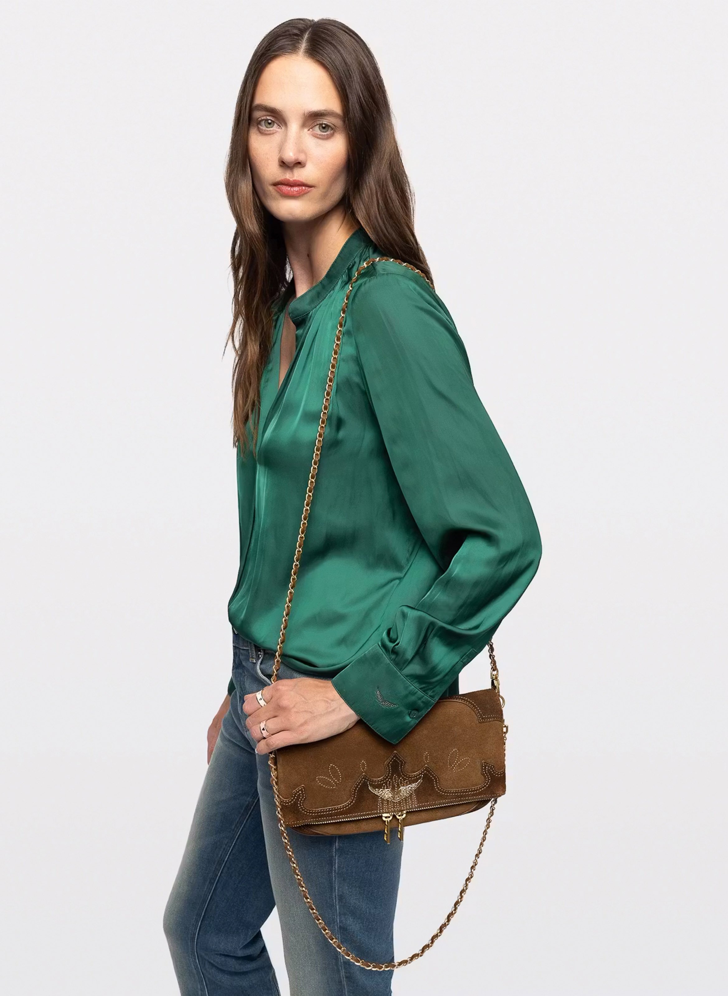 Sac bandoulière en cuir velours rock ZADIG&VOLTAIRE Marron