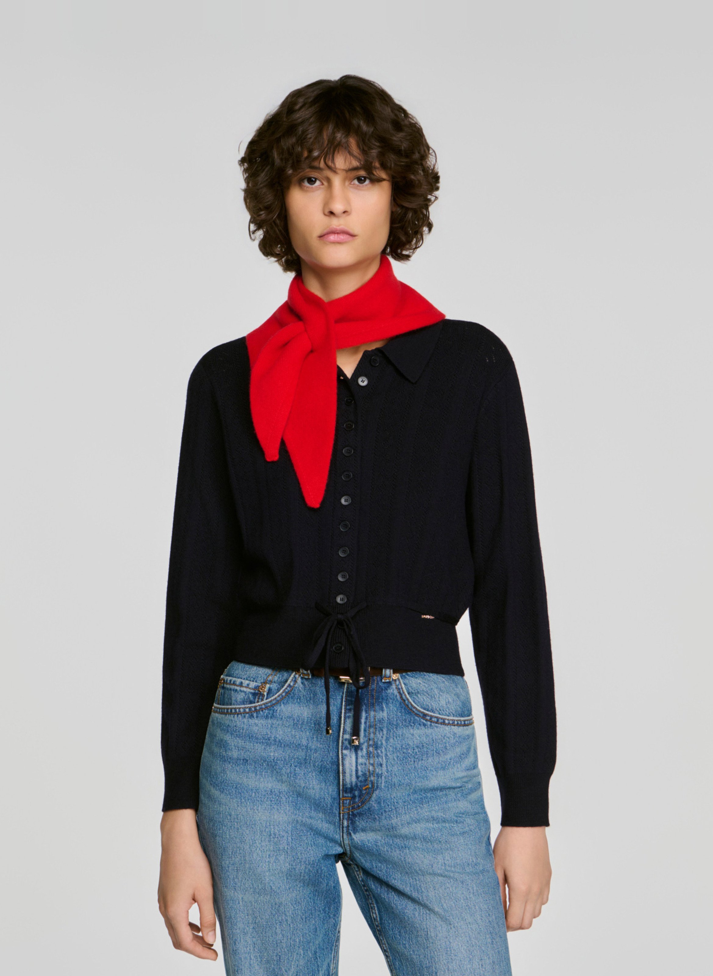 Foulard à rayures en laine mélangée SANDRO Rouge