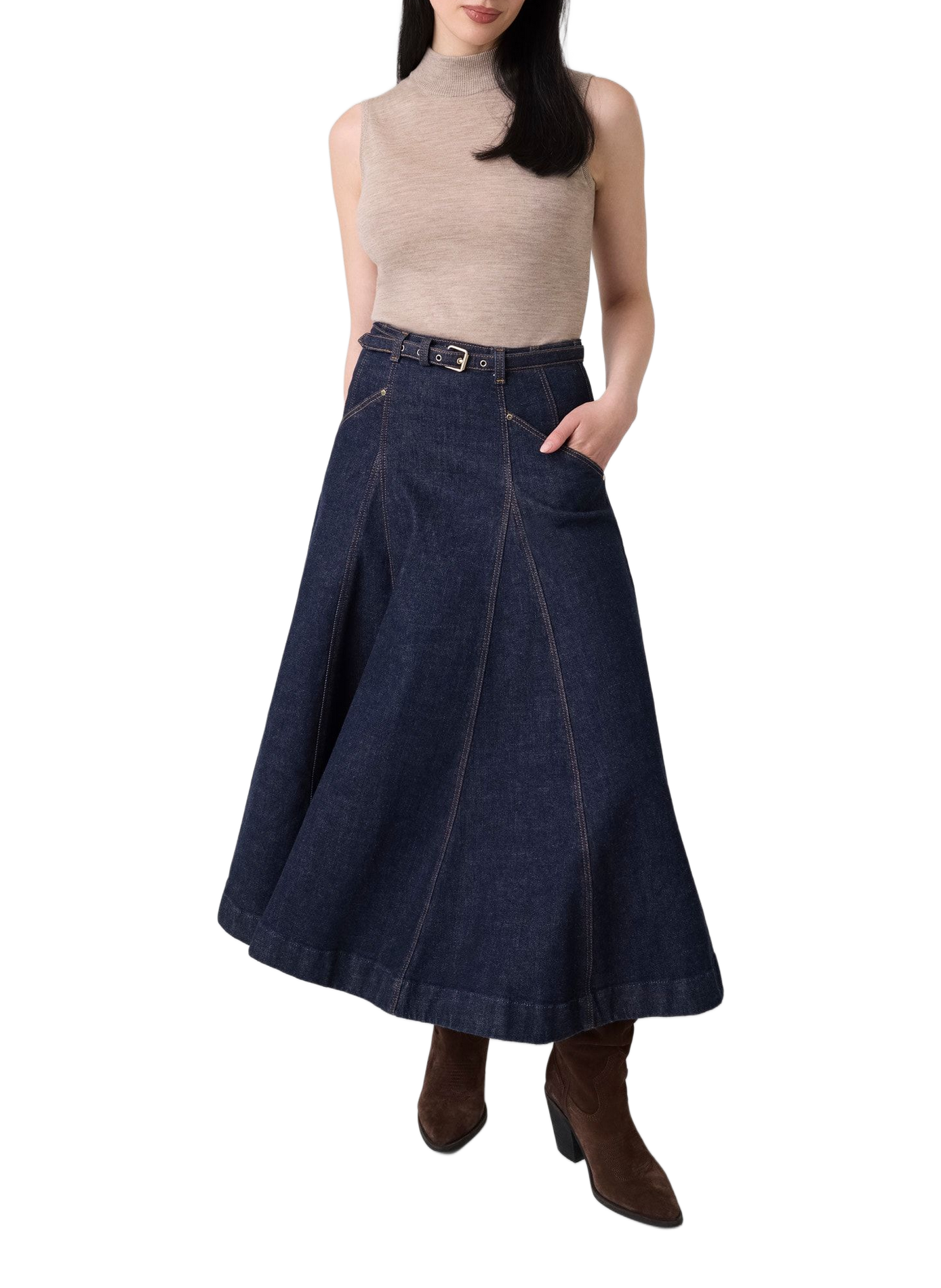 Débardeur col montant en laine GUESS Brown