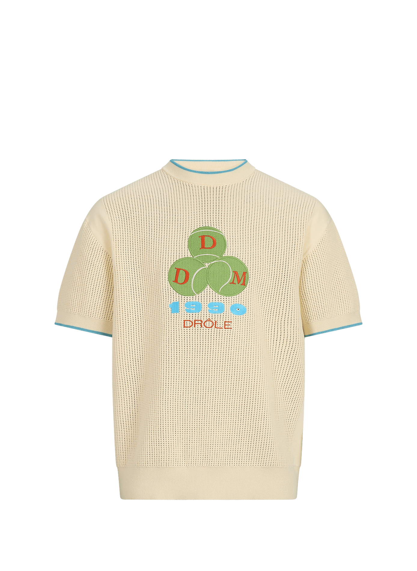 T-Shirt aus Lochstrick mit Stickereien DROLE DE MONSIEUR Weiss