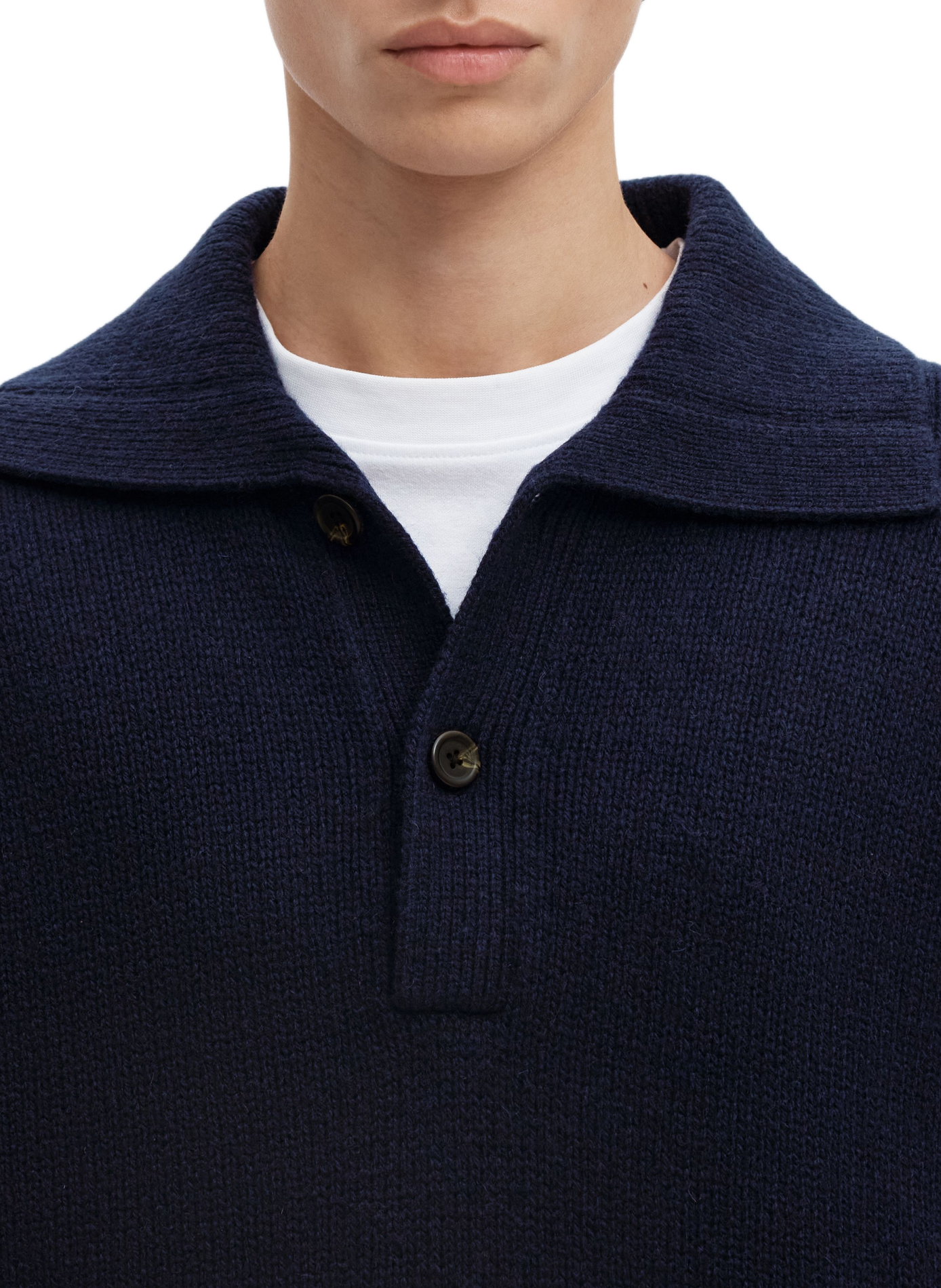 Strickpullover aus Wollmischung mit Polokragen SELECTED Blau