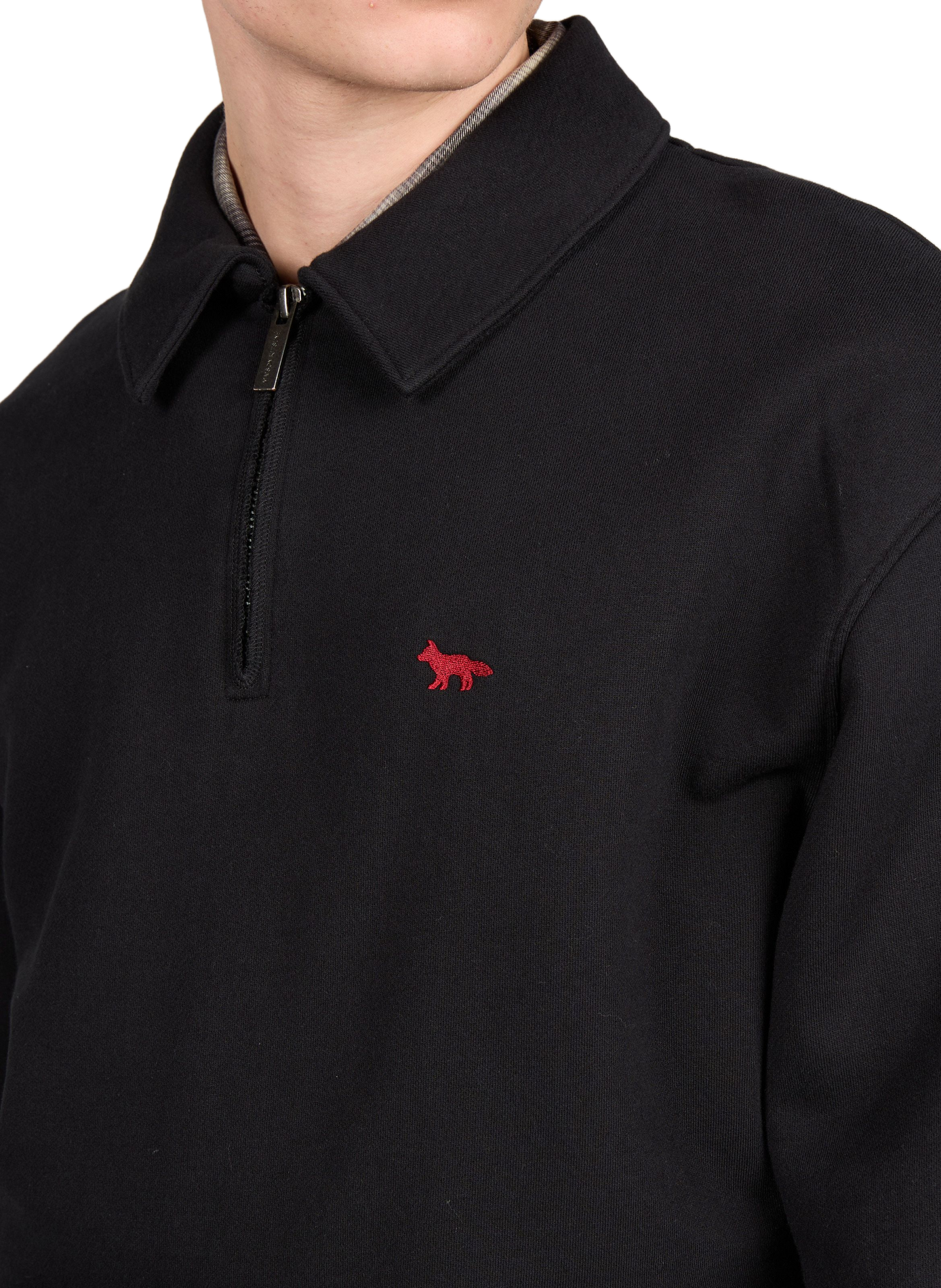 Plain straight-fit zip-up polo-neck sweatshirt MAISON KITSUNÉ Black