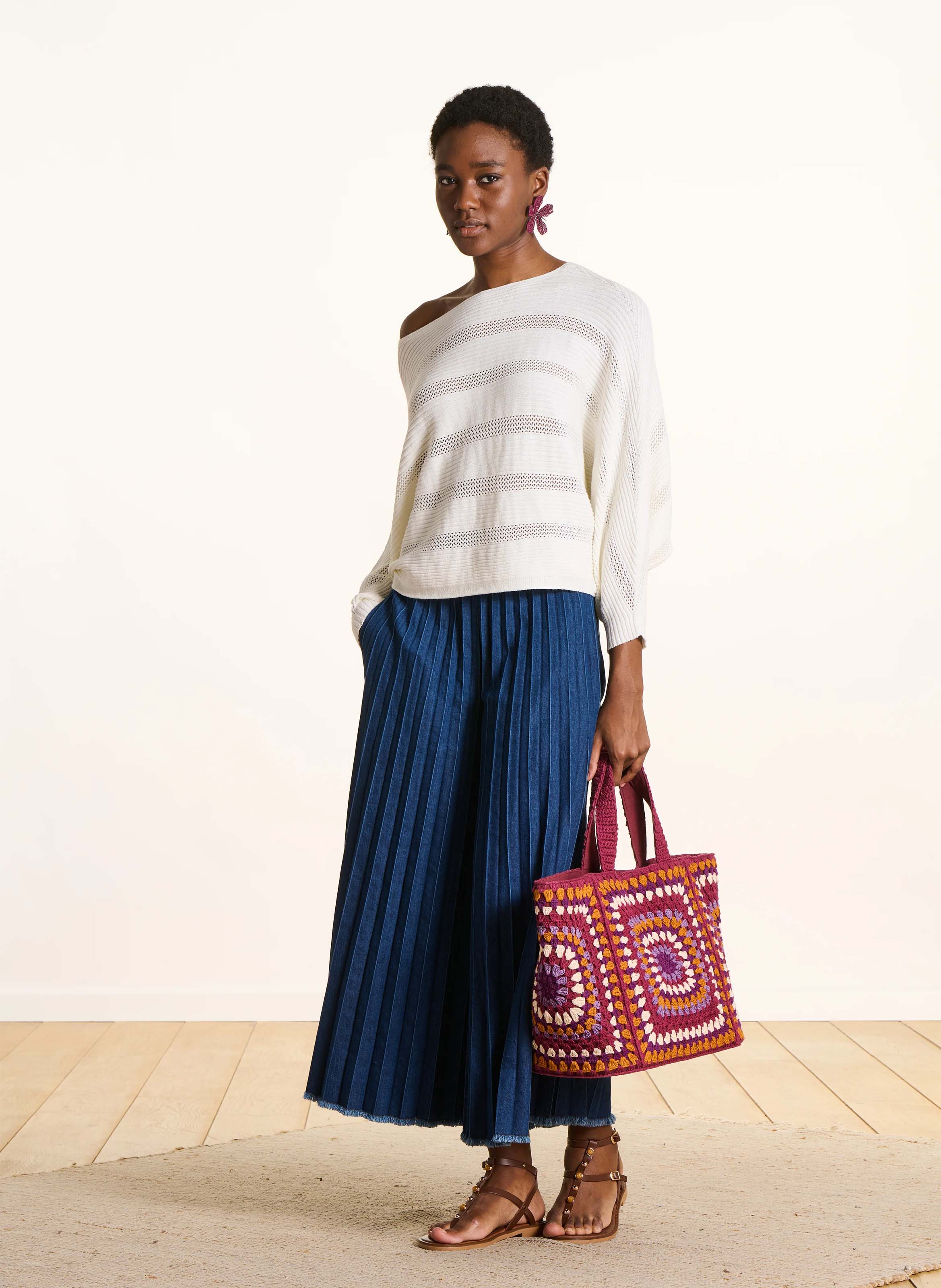 Korte trui met cape-effect in effen breisel LA FEE MARABOUTEE Wit