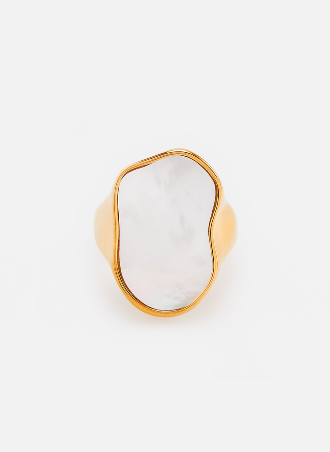 Signet ring in steel and mother-of-pearl AU PRINTEMPS PARIS