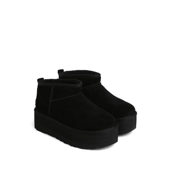 Ugg Classic Mini Platform Black Ankle Boots With Platform In Suede Woman