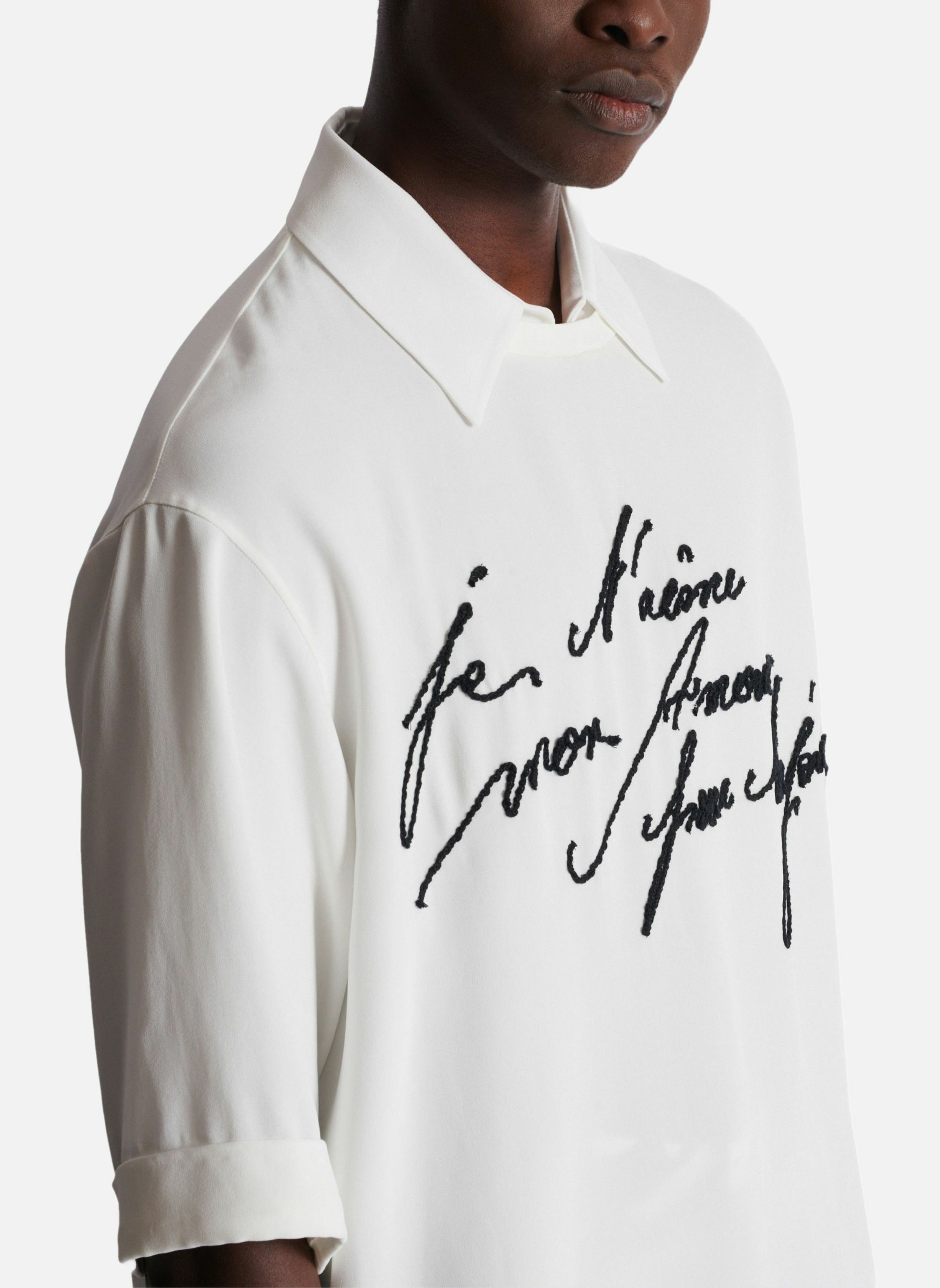 T-shirt à col chemise brodé « lettre d'amour » BALMAIN Blanc