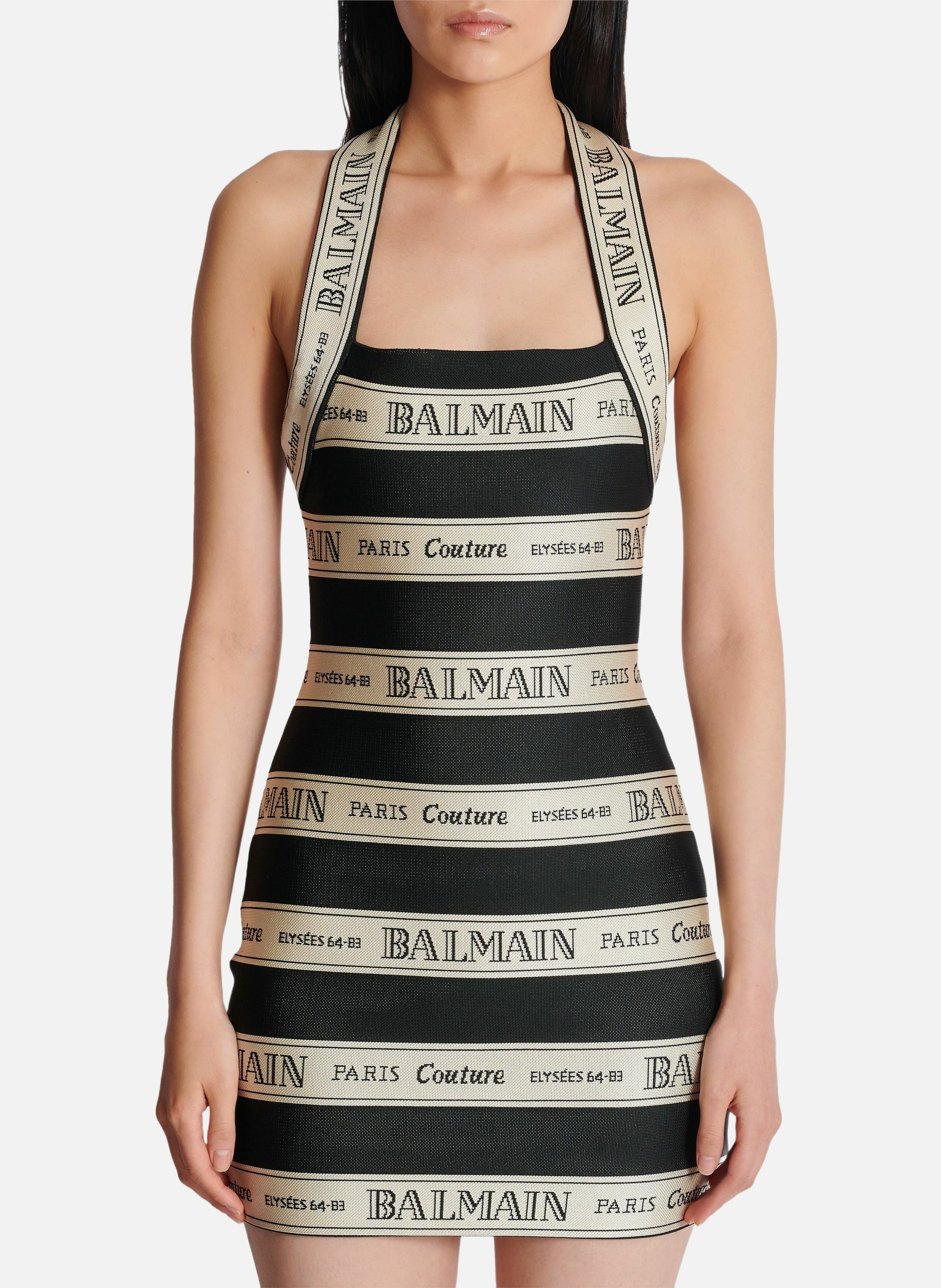 Robe dos-nu en jacquard à motif ruban balmain BALMAIN Noir
