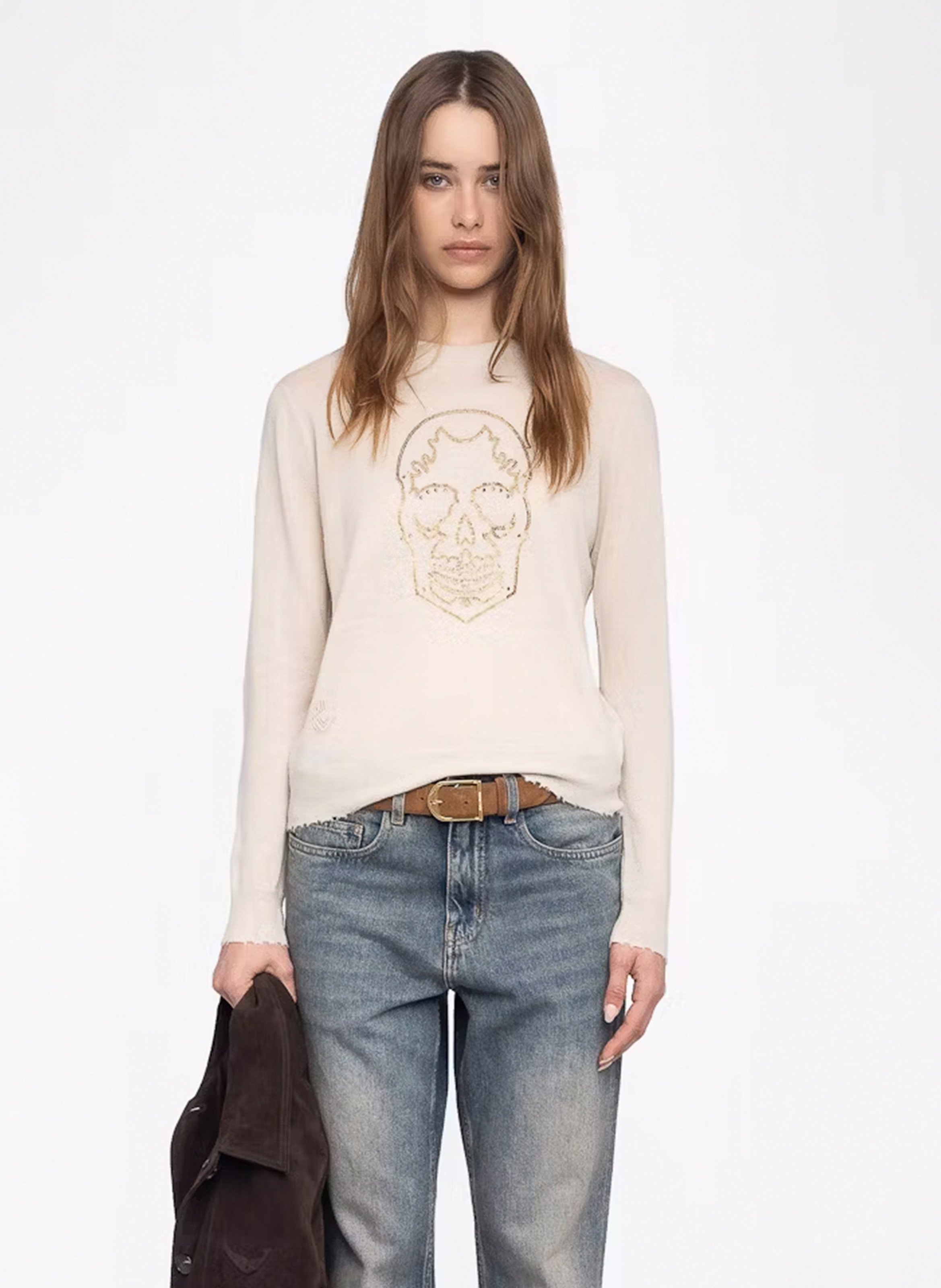 Sweat droit skull strass en cachemire miss ZADIG&VOLTAIRE Blanc