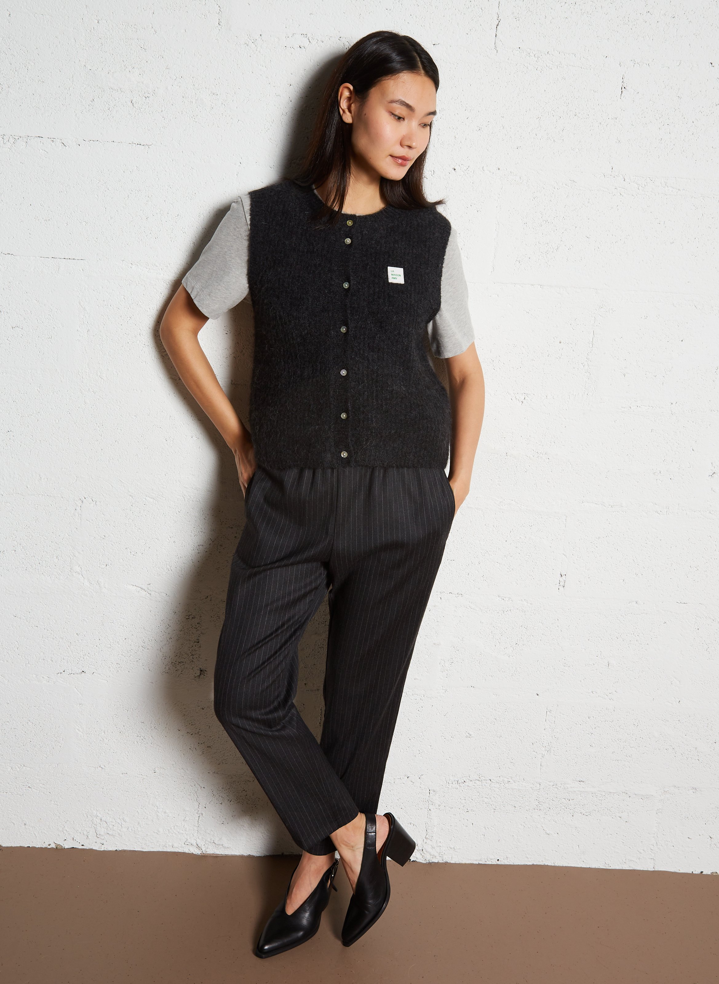 Gilet sans manches en maille duveteuse east AMERICAN VINTAGE Gris