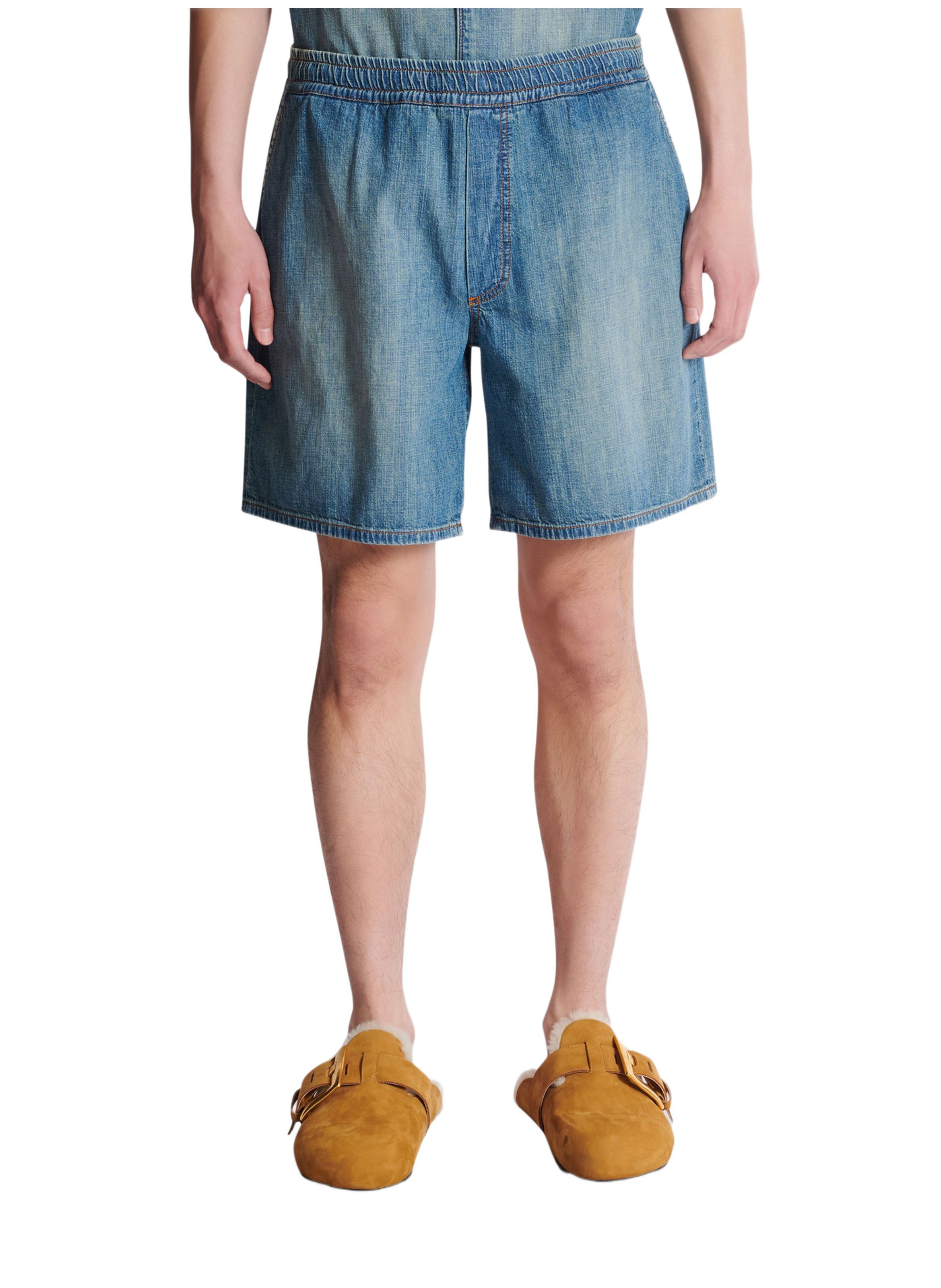 Short en denim délavé BALMAIN Bleu