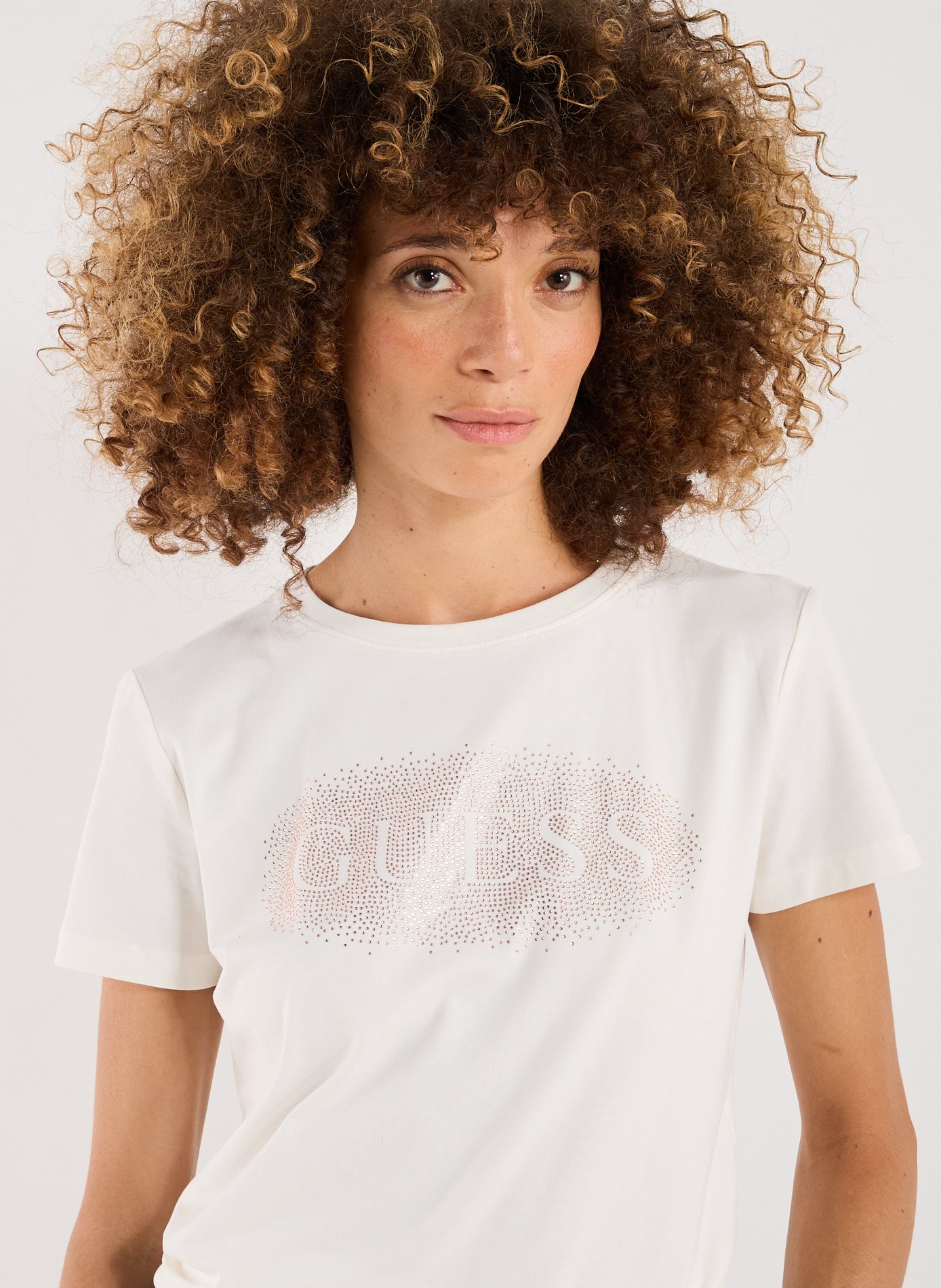 Cotton blend T-shirt GUESS Beige