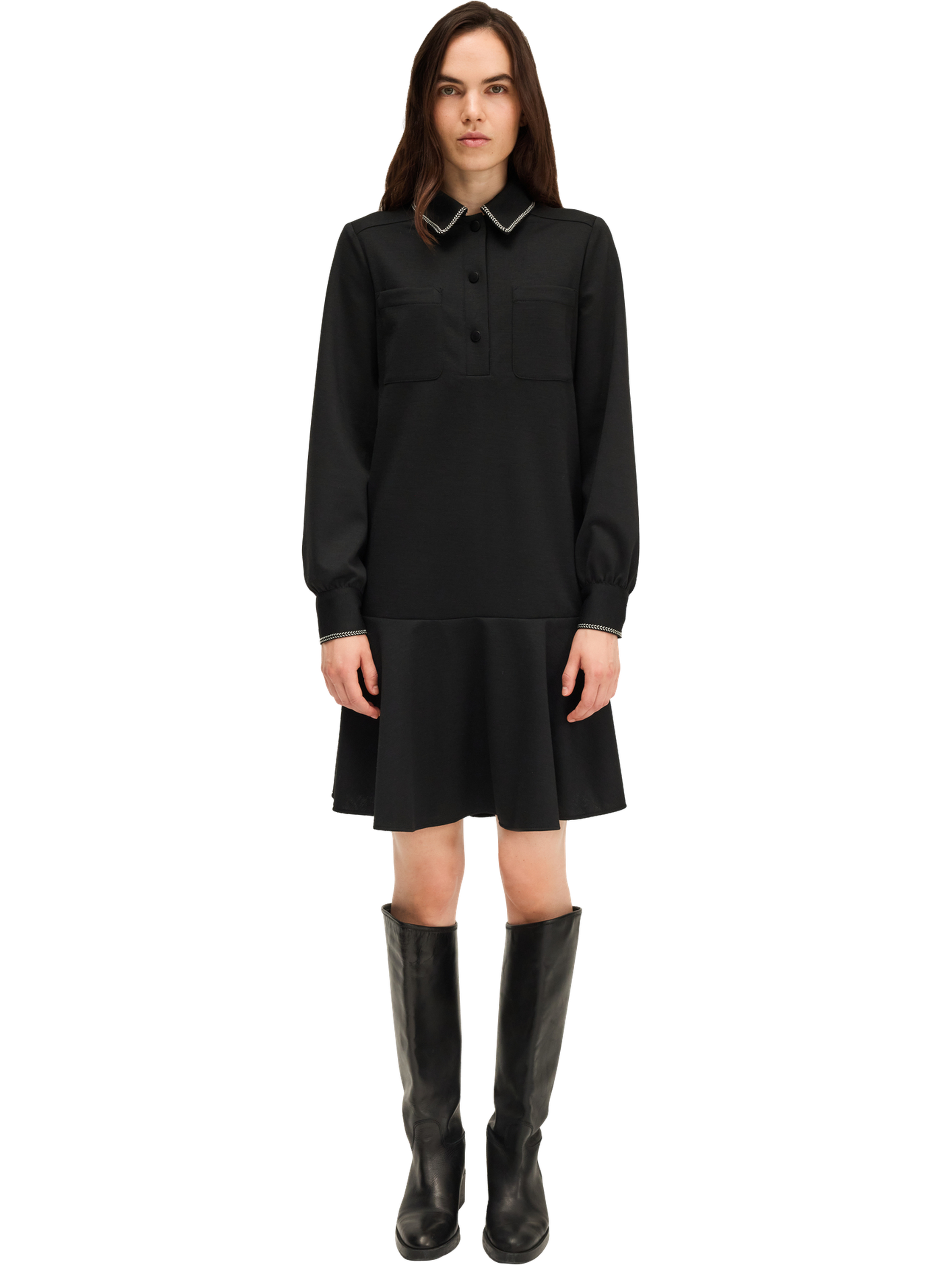 Robe à col polo et bas volanté - lison PABLO Noir