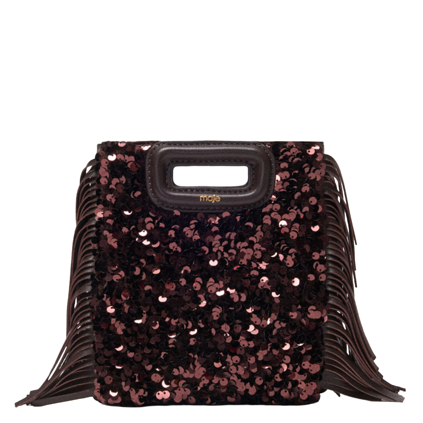 Sac bandoulière à sequins m mini MAJE Marron