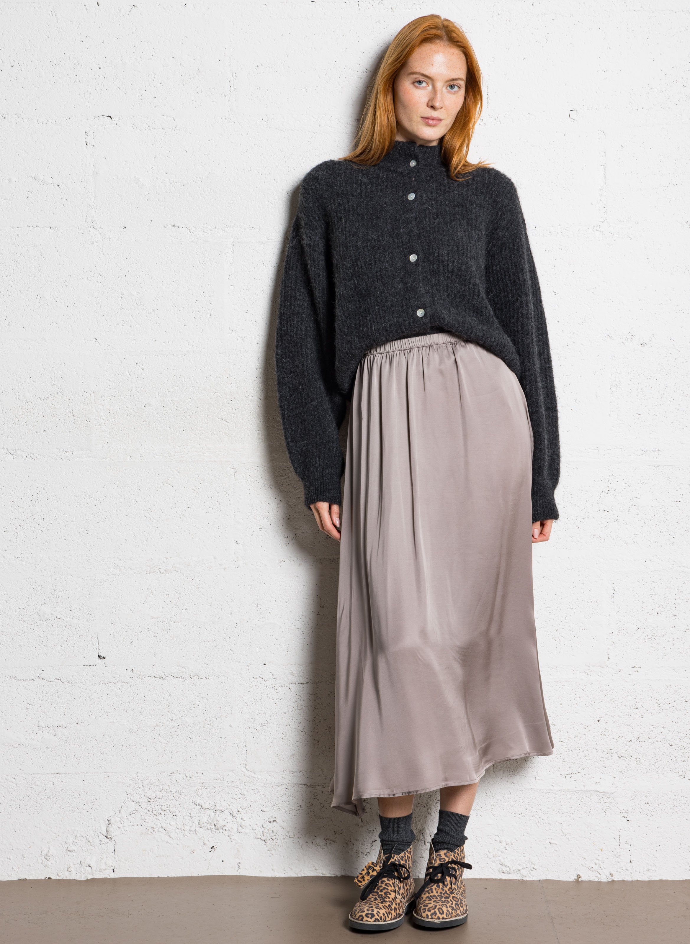 Gilet oversize col montant en maille east AMERICAN VINTAGE Gris