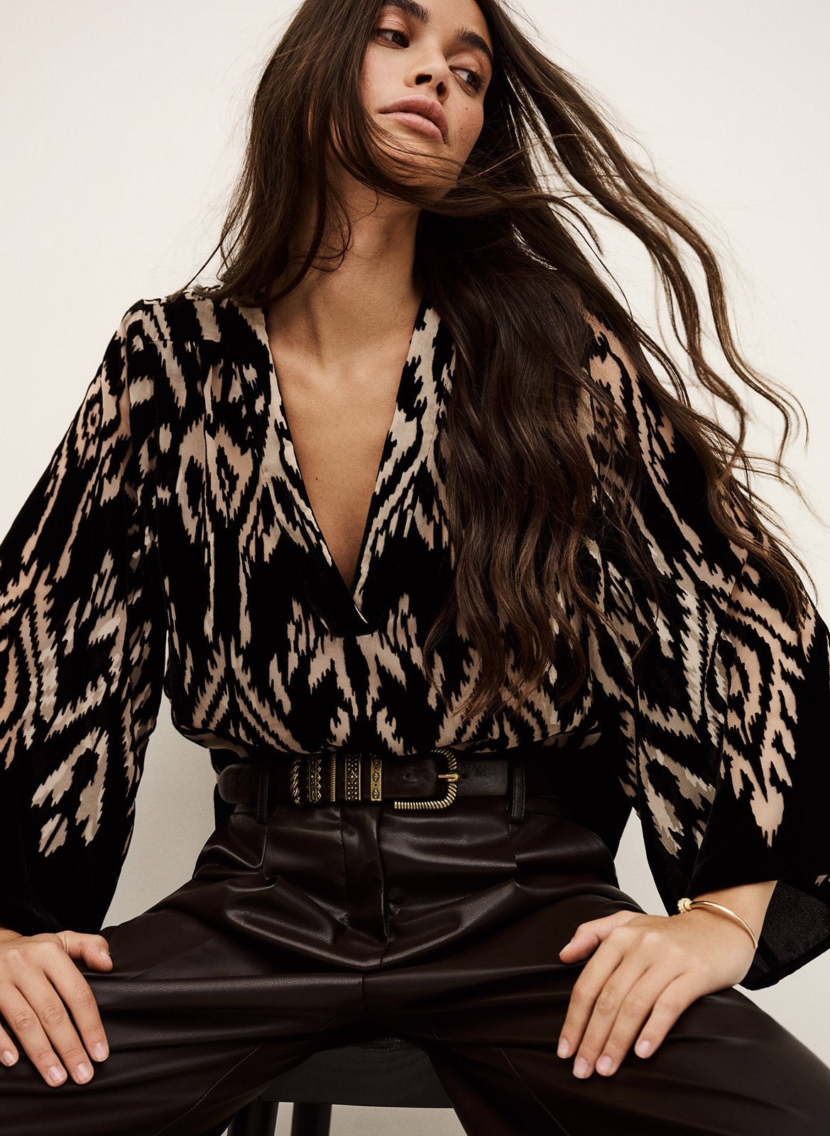 Blouse ample col v imprimée arriet BA&SH Noir