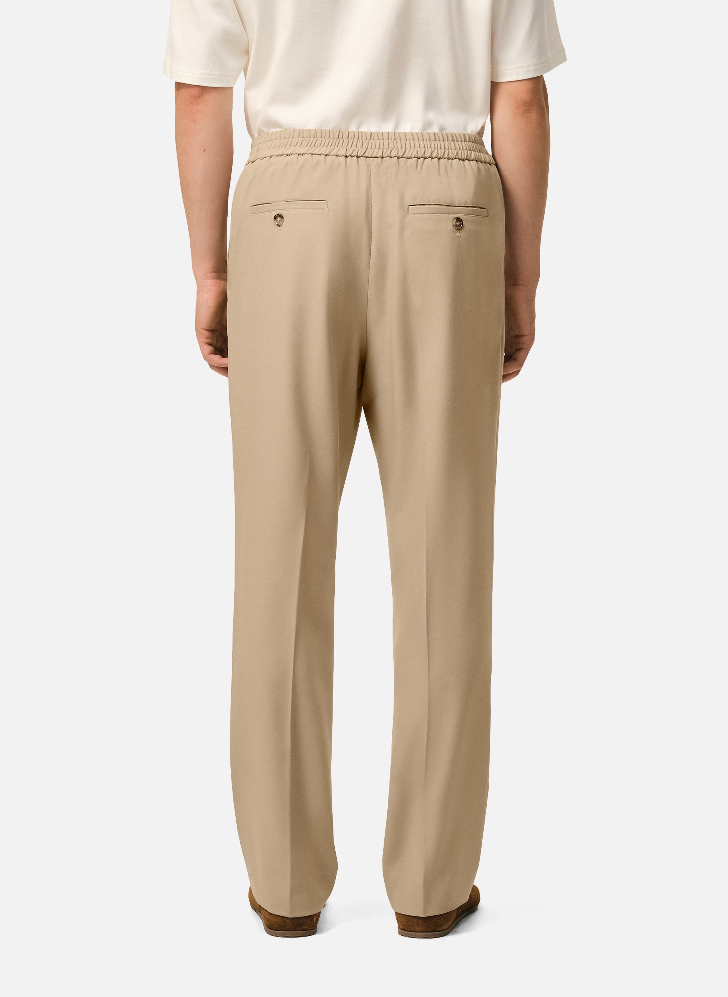 Pantalon taille elastiquée en laine AMI PARIS Beige