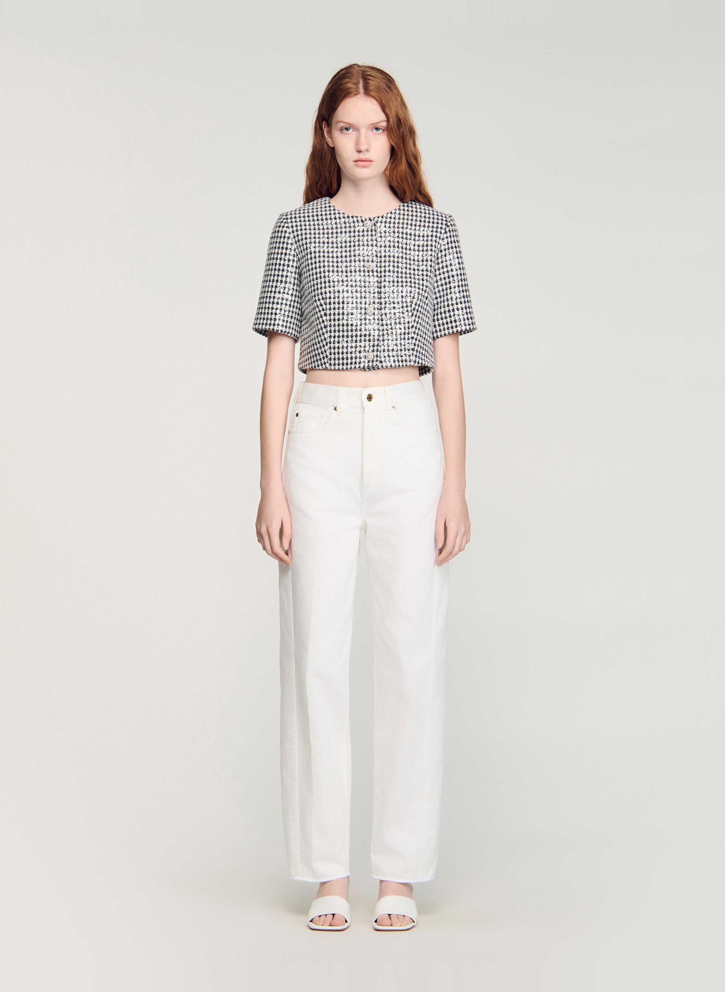 Top col rond à carreaux Noir